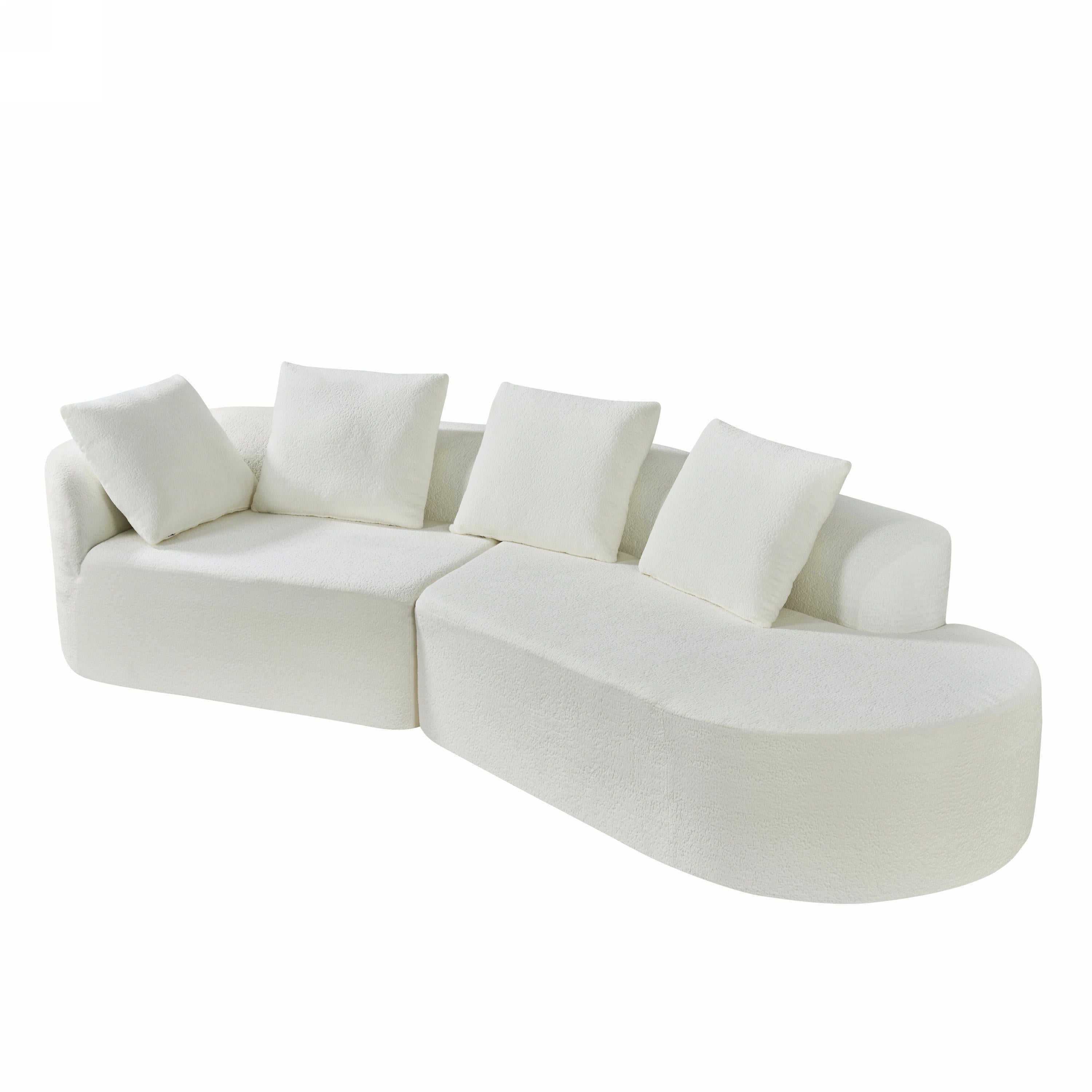 116' Modern Curved Sectional Sofa with High-Density Fully Compressed Sponge and Chaise Lounge, Pearl Upholstery, 2-Piece Set, Fully Assembled Right Hand Facing, Perfect for Living Room, Lounge