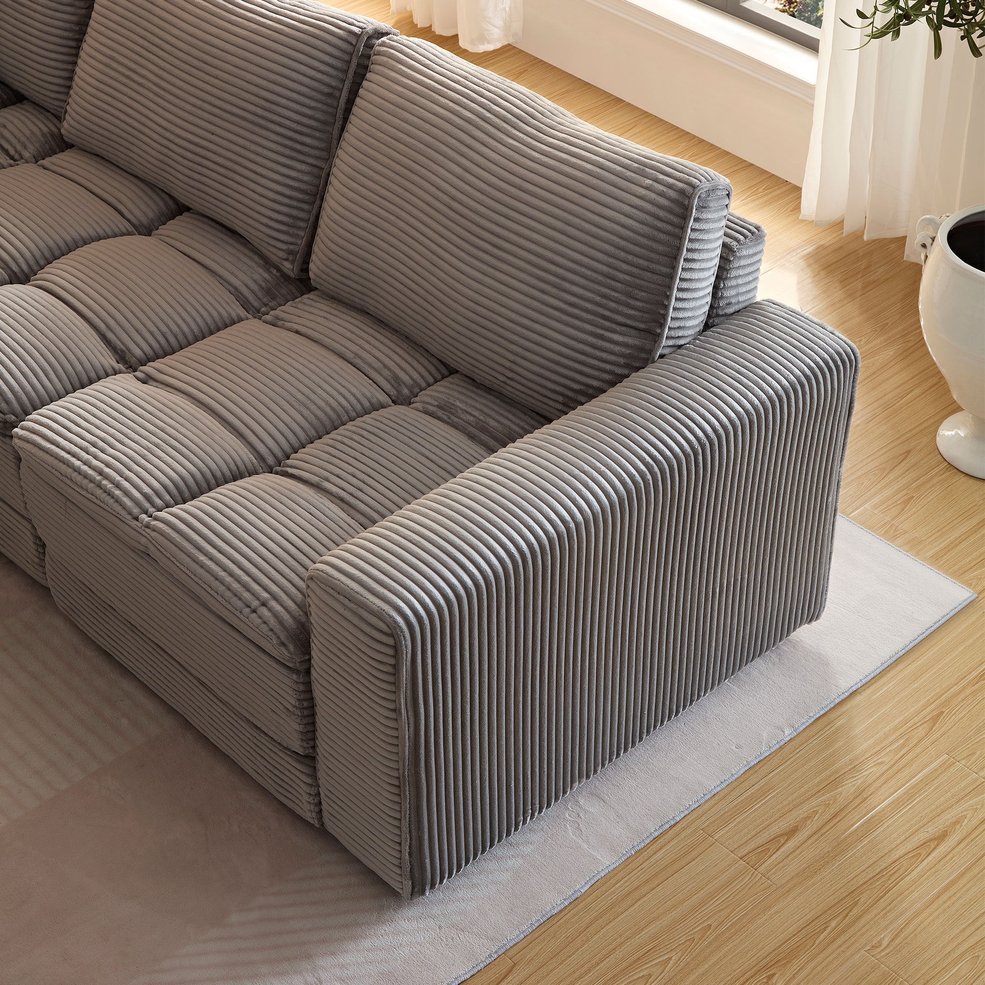 4 Seats(complimentary 2 pillows),Oversized Sectional Sofa,L Shaped Corner Couch with Detachable Seat & Back Cushion, Corduroy Upholstery Convertible Sleeper Sofa&Couch for Living Room