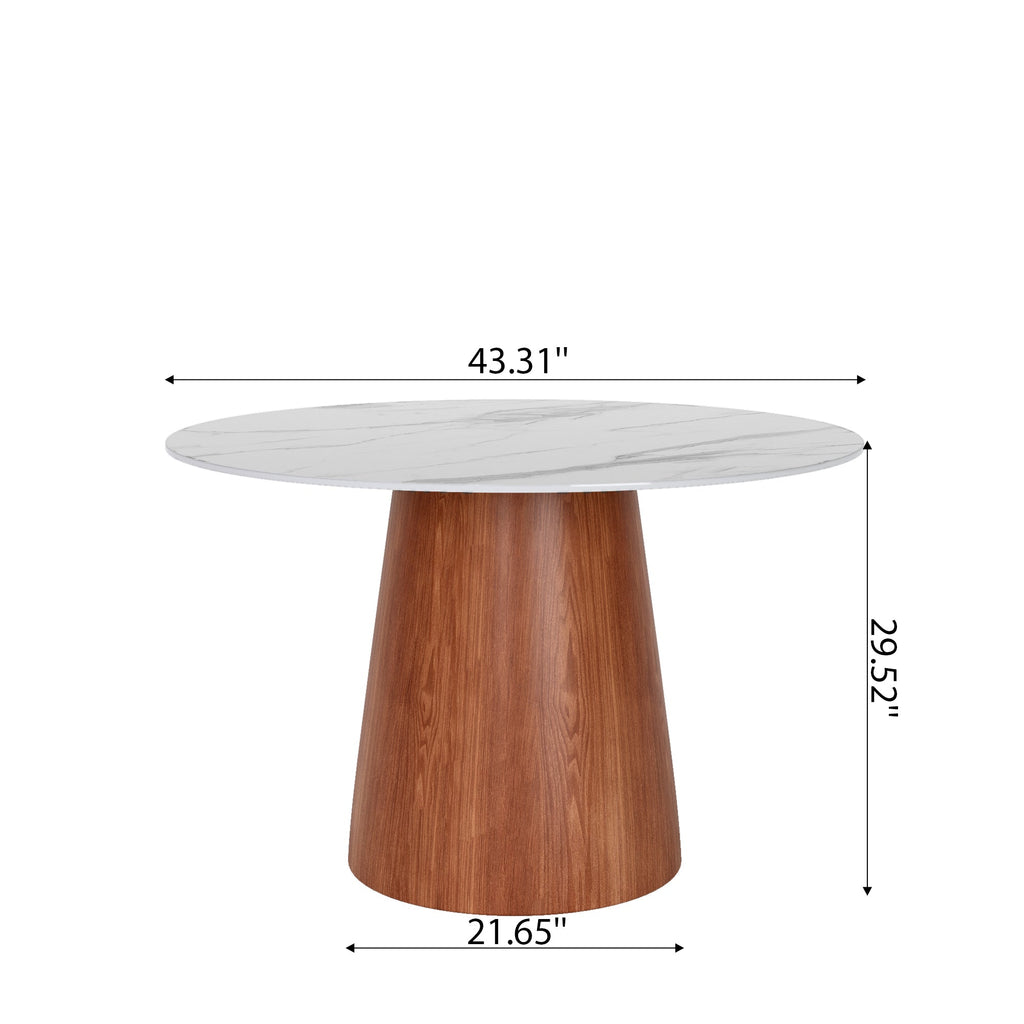 Small Round Solid Wood Pedestal Dining Table Table 43' For 2-4 Person -  White Grey