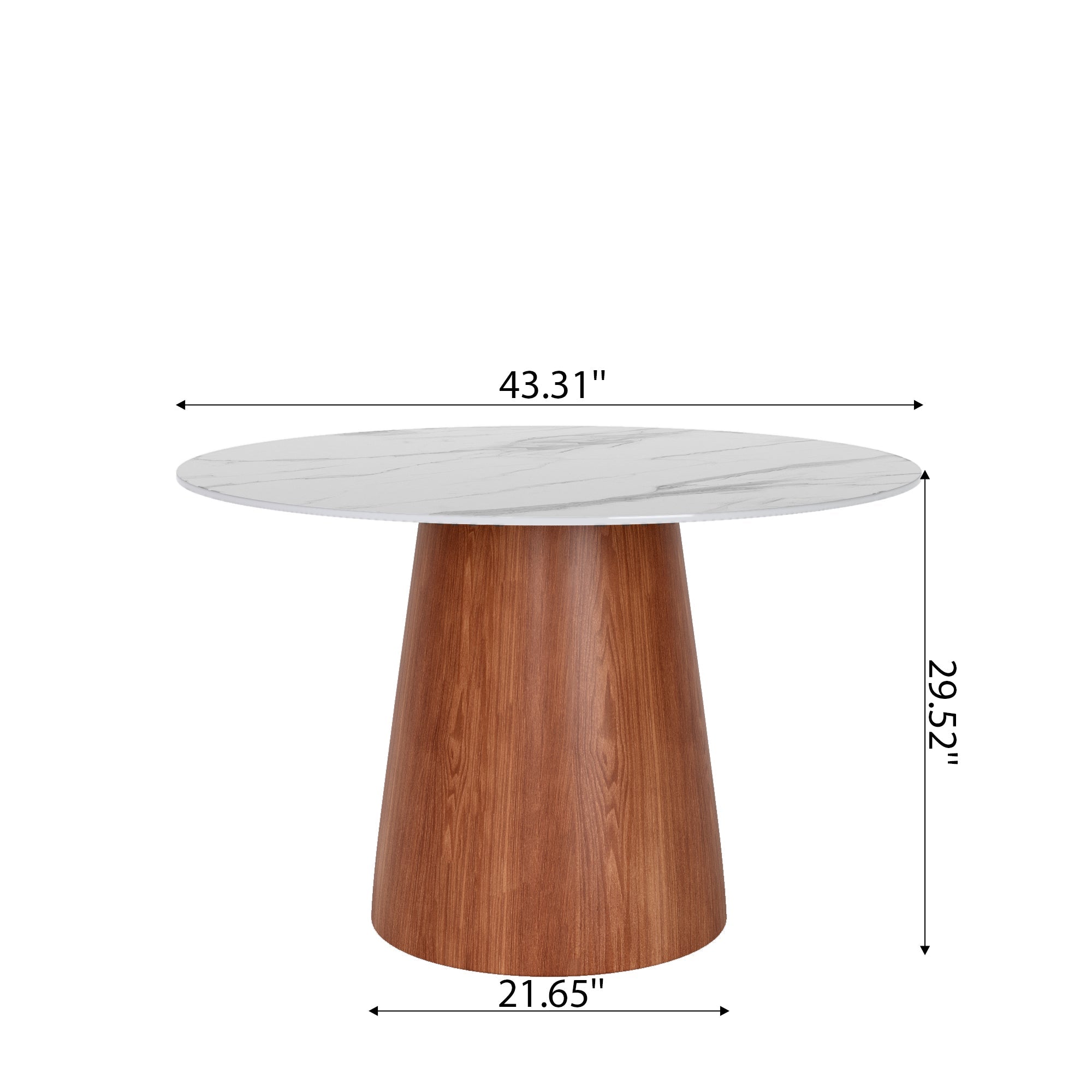 Small Round Solid Wood Pedestal Dining Table Table 43' For 2-4 Person -  White Grey