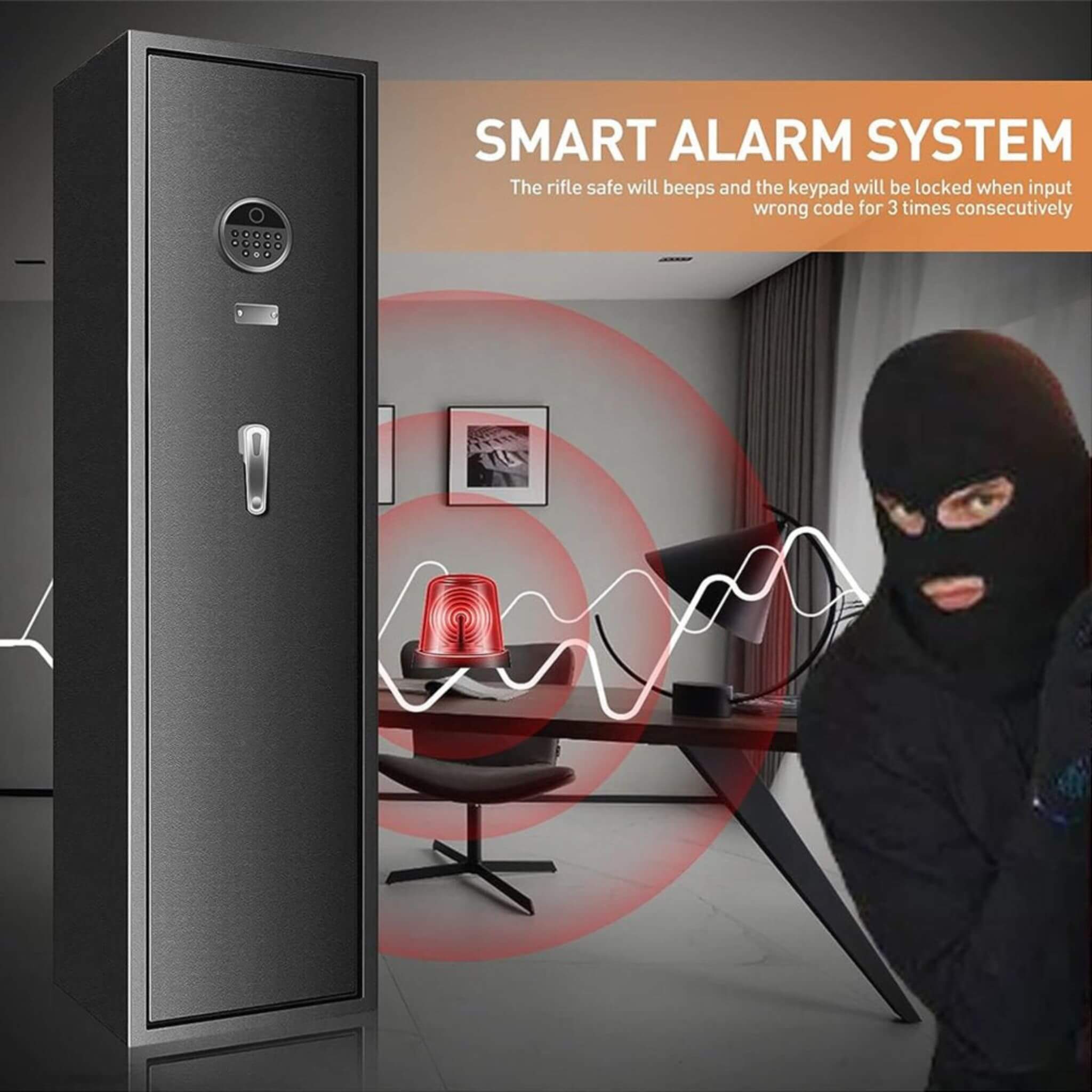 57" Heavy Duty Anti-Theft Fireproof Biometric Gun Rifle Pistol Safe For Home, 11-12 Guns (SAK53816)