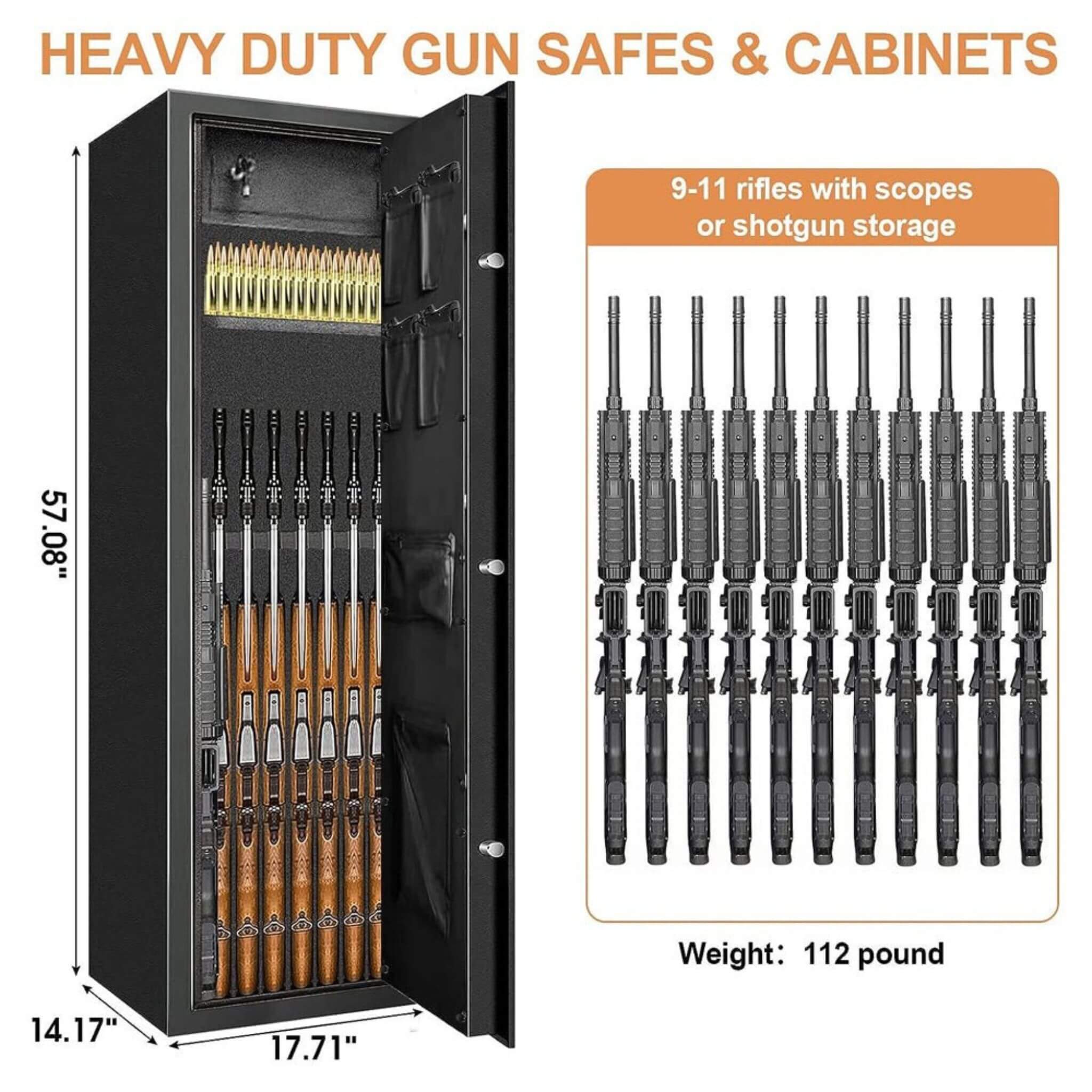 57" Heavy Duty Anti-Theft Fireproof Biometric Gun Rifle Pistol Safe For Home, 11-12 Guns (SAK53816)