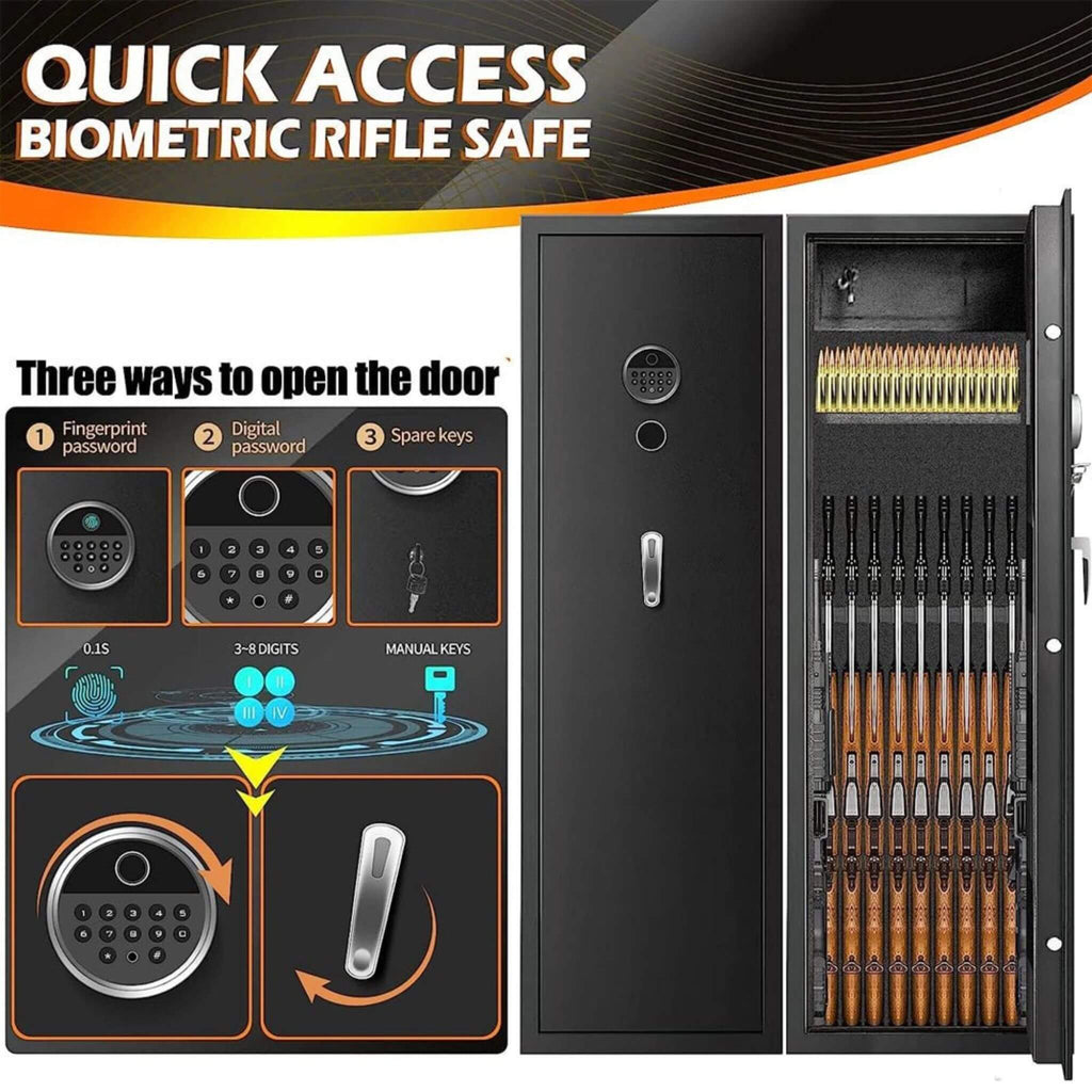57" Heavy Duty Anti-Theft Fireproof Biometric Gun Rifle Pistol Safe For Home, 11-12 Guns (SAK53816)