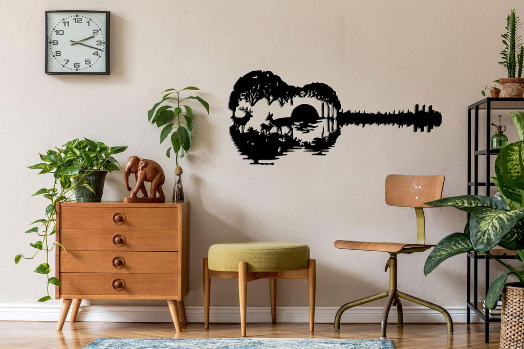 Deer Family With Guitar Metal Wall Art