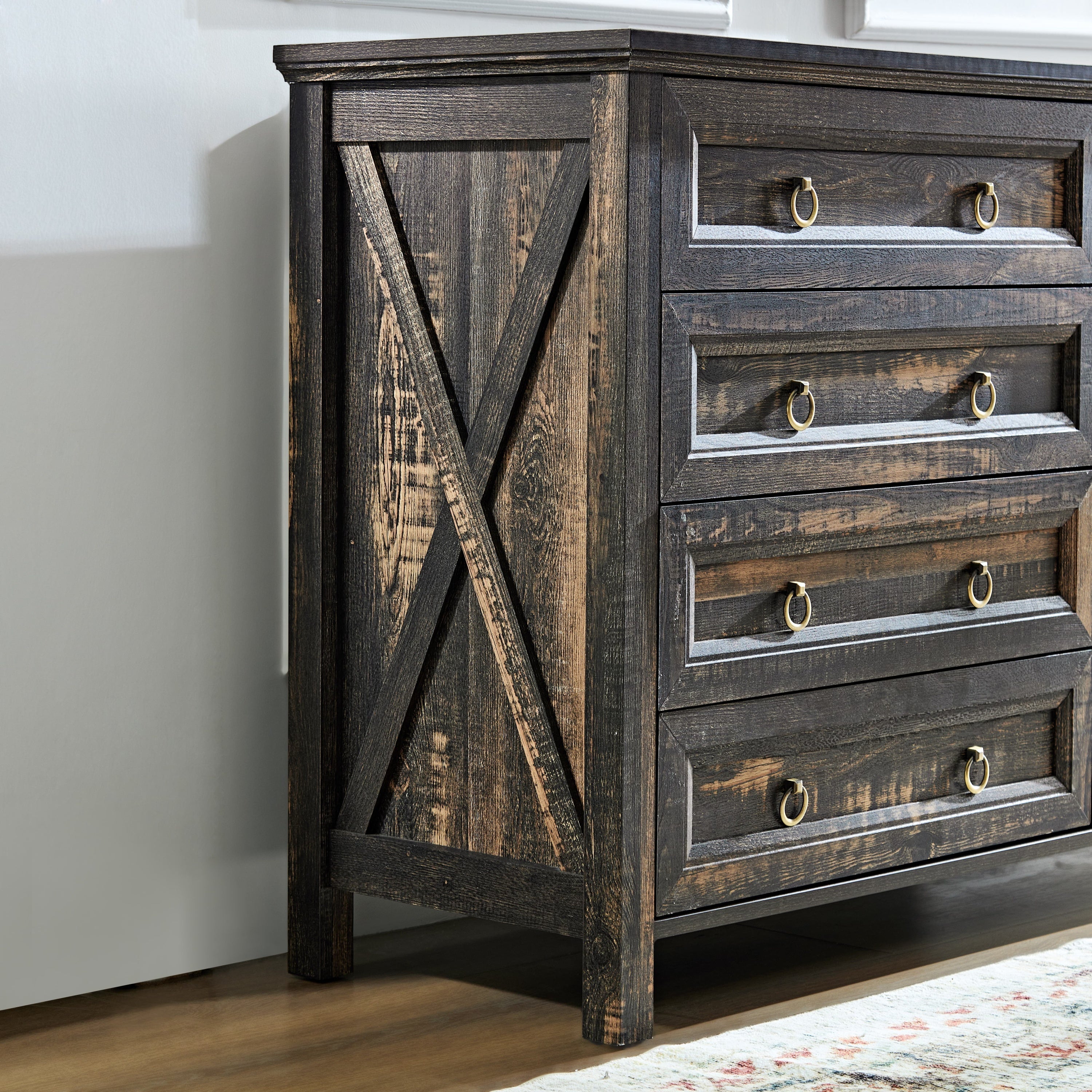 Farmhouse 8 Drawers Dresser Chests for Bedroom, Wood Rustic Wide Chset of Drawers,Storage Dressers Organizer for Bedroom, Living Room,Hallway