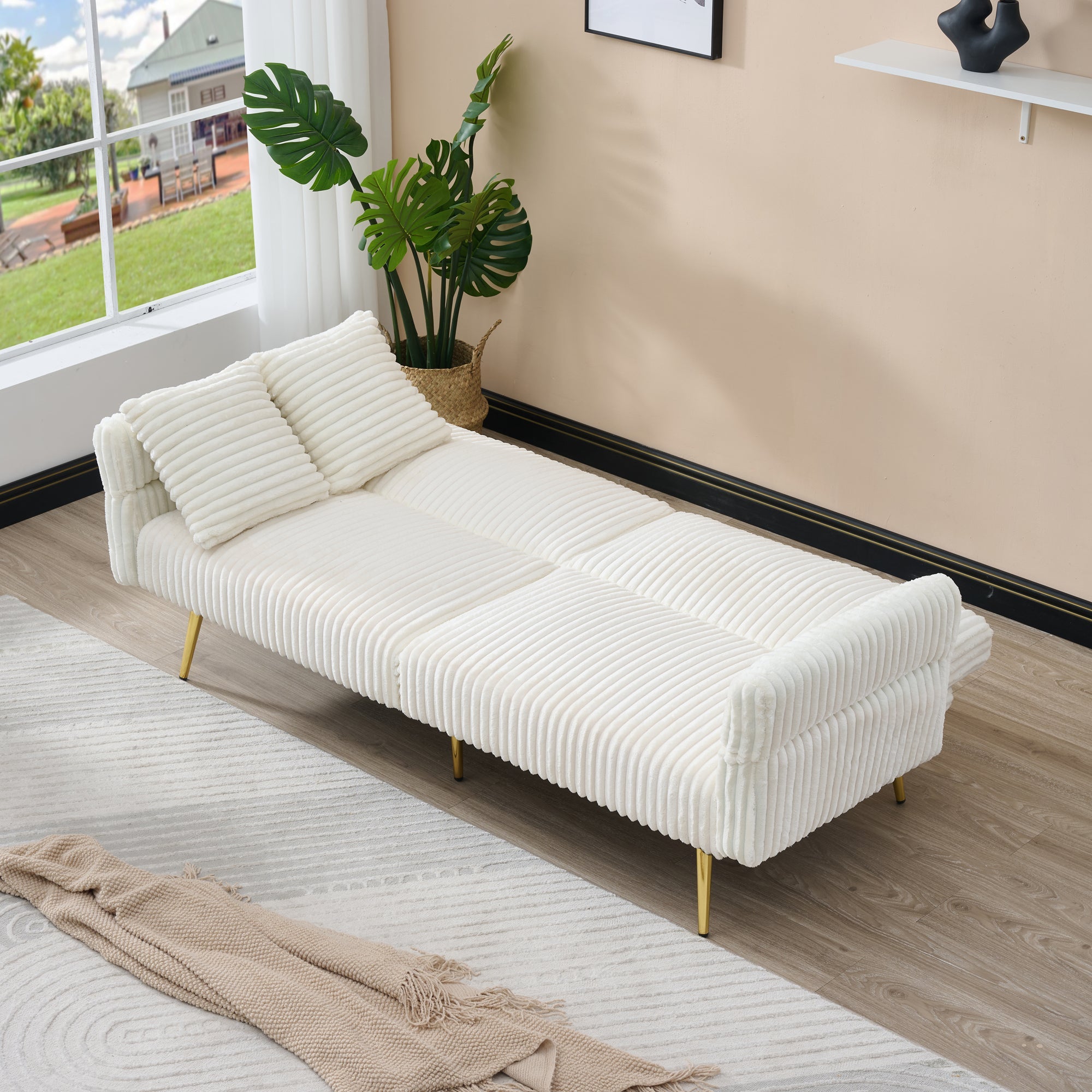 Corduroy Foldable Double Sofa Bed with Folding Armrests for Living Rooms and Small Spaces, 79 Inch