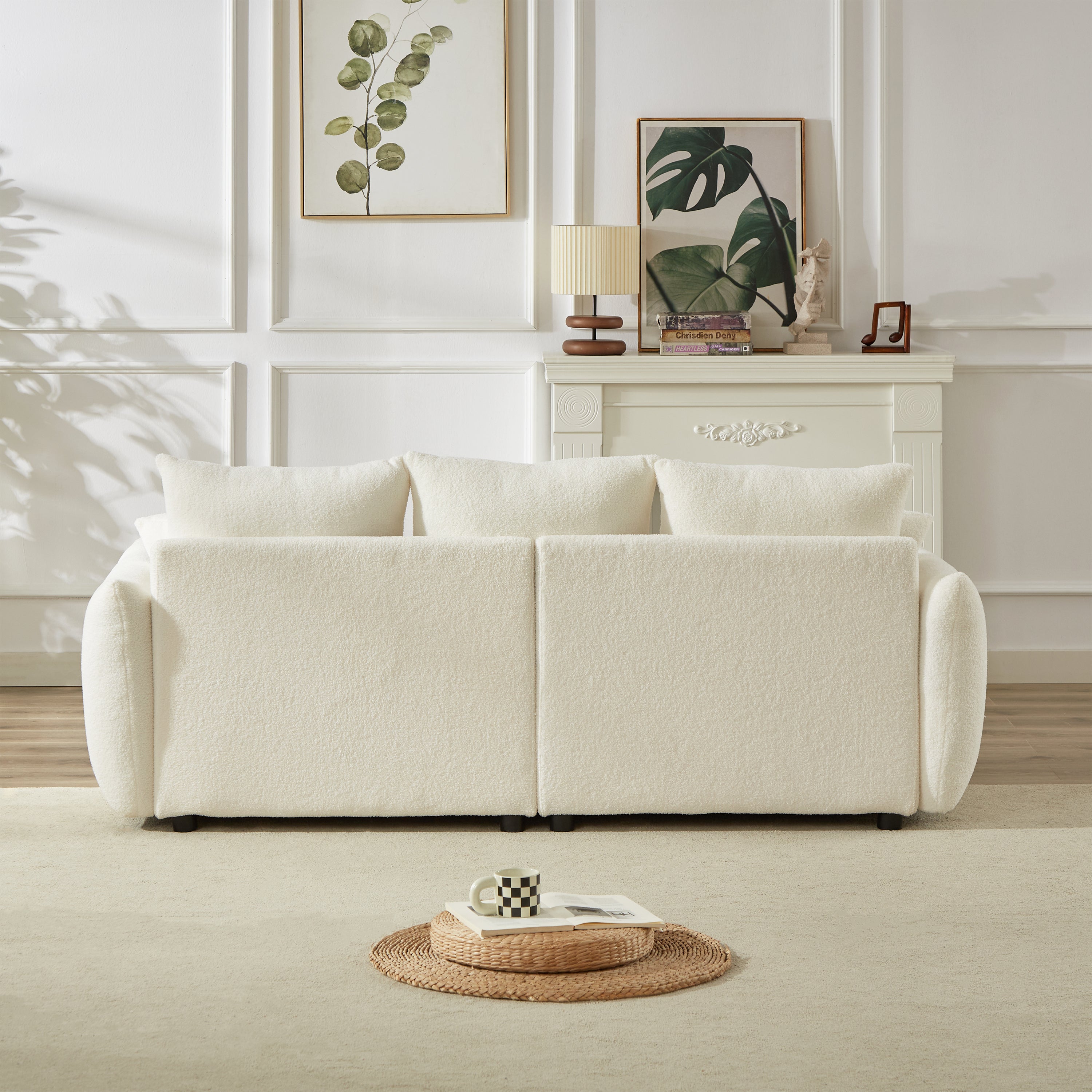 3 Seater + 3 Seater Combo Sofa Modern Living Room Sofa, Teddy Sofa, Wooden Frame, 6 Cushions, Apartment Sofa Furniture