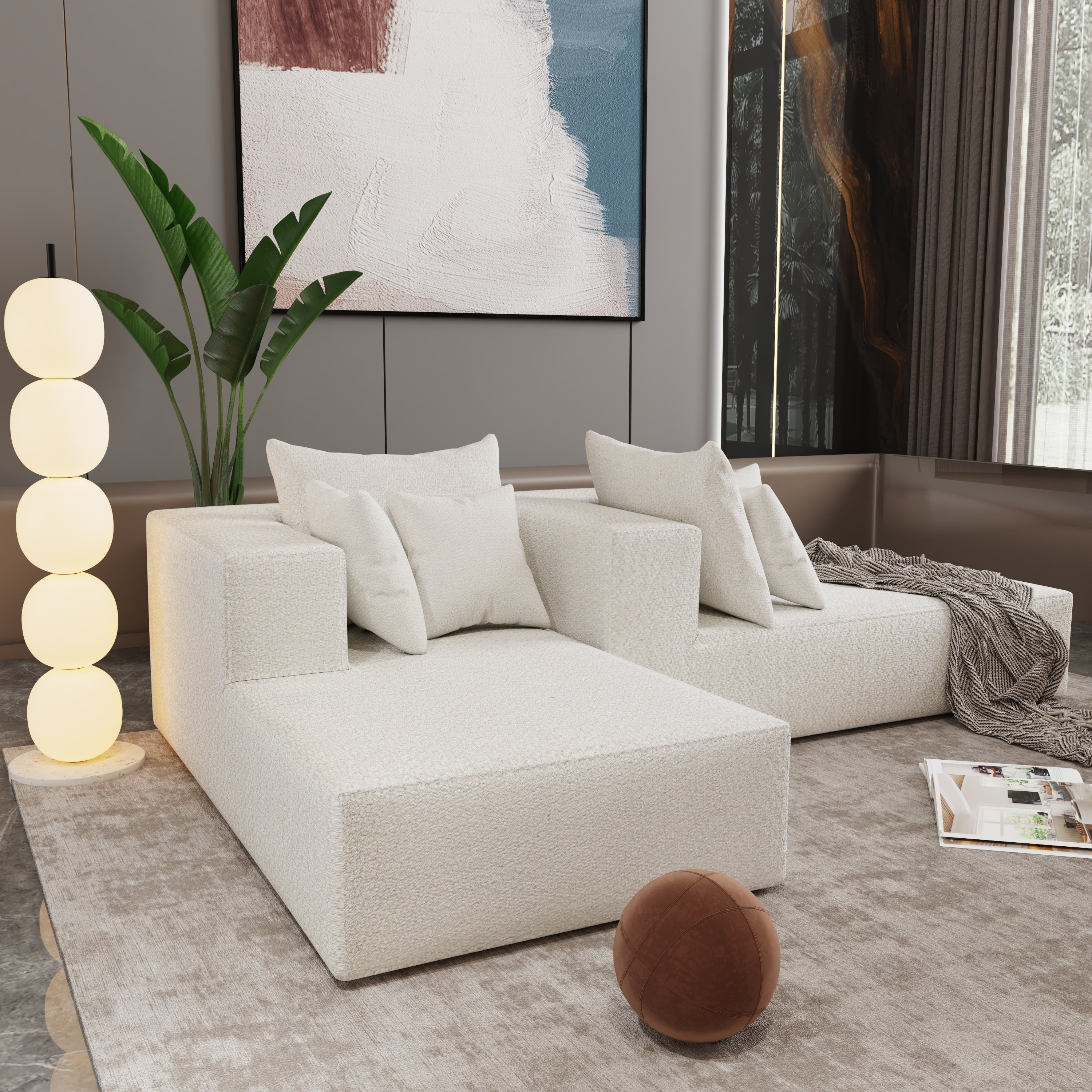 Four seater combination sofa, sofa bed, made of high-density sponge and soft linen fabric, with multiple combination methods (beige)