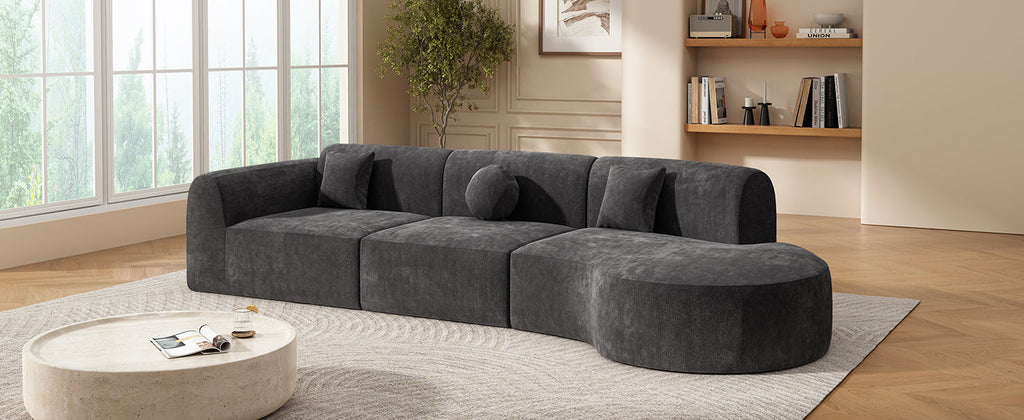 140' Modern Curved Sectional Sofa with High-Density Fully Compressed Sponge and Chaise Lounge, 3-Piece Set, Fully Assembled Right Hand Facing, Perfect for Living Room, Lounge