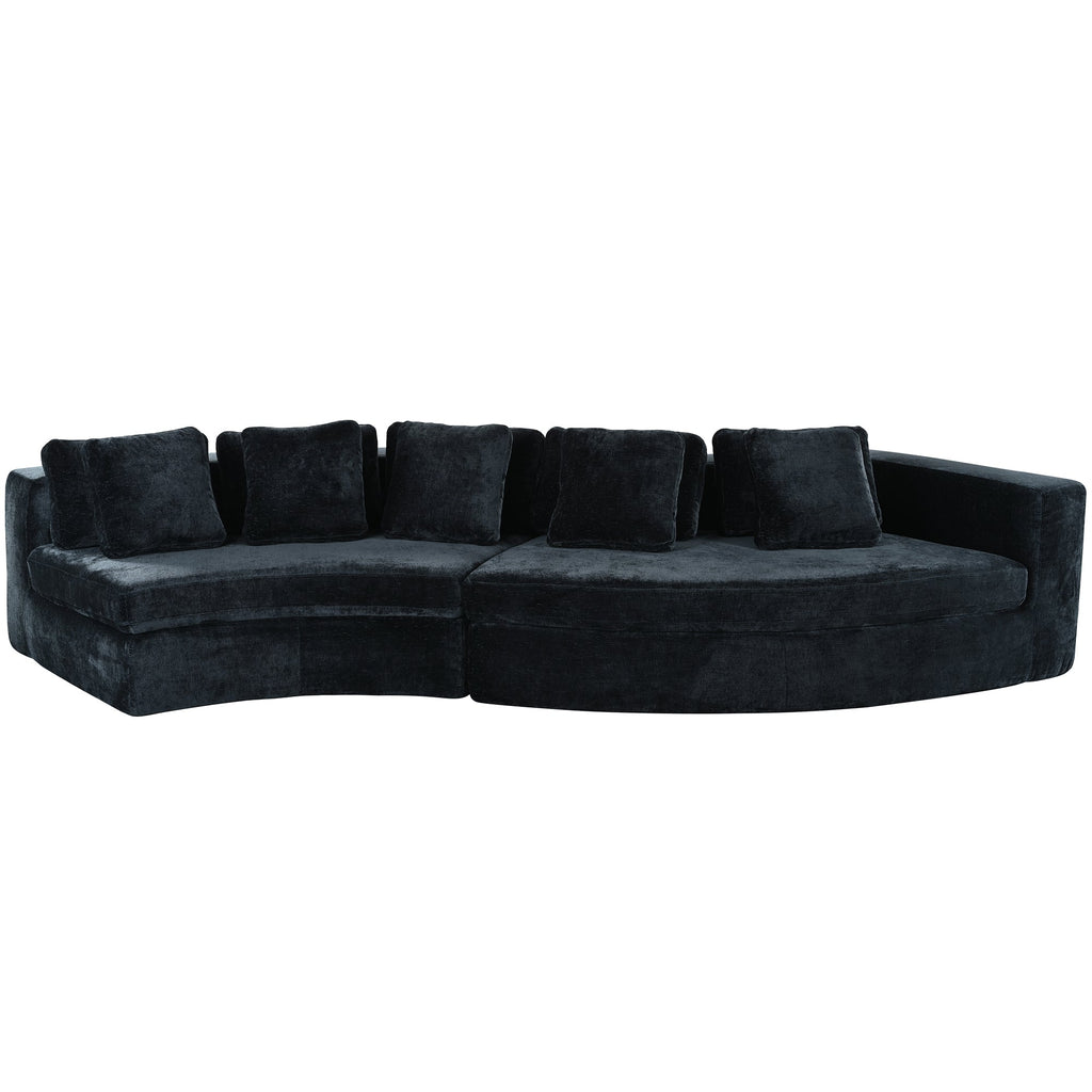 U_Style 115.7' Pure Foam Modular Sofa, 2-Piece Set with 5 Cushions, 4-Seater, Chenille Jacquard Fabric, Curved Design, No Assembly Required, Soft Upholstered Sofa for Living Room & Bedroom