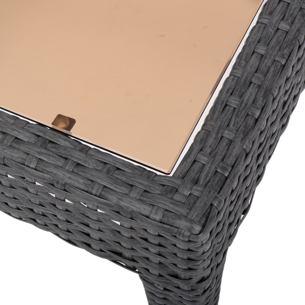 Outdoor Antibes Wicker Side Table Grey Accent Table with Glass Top