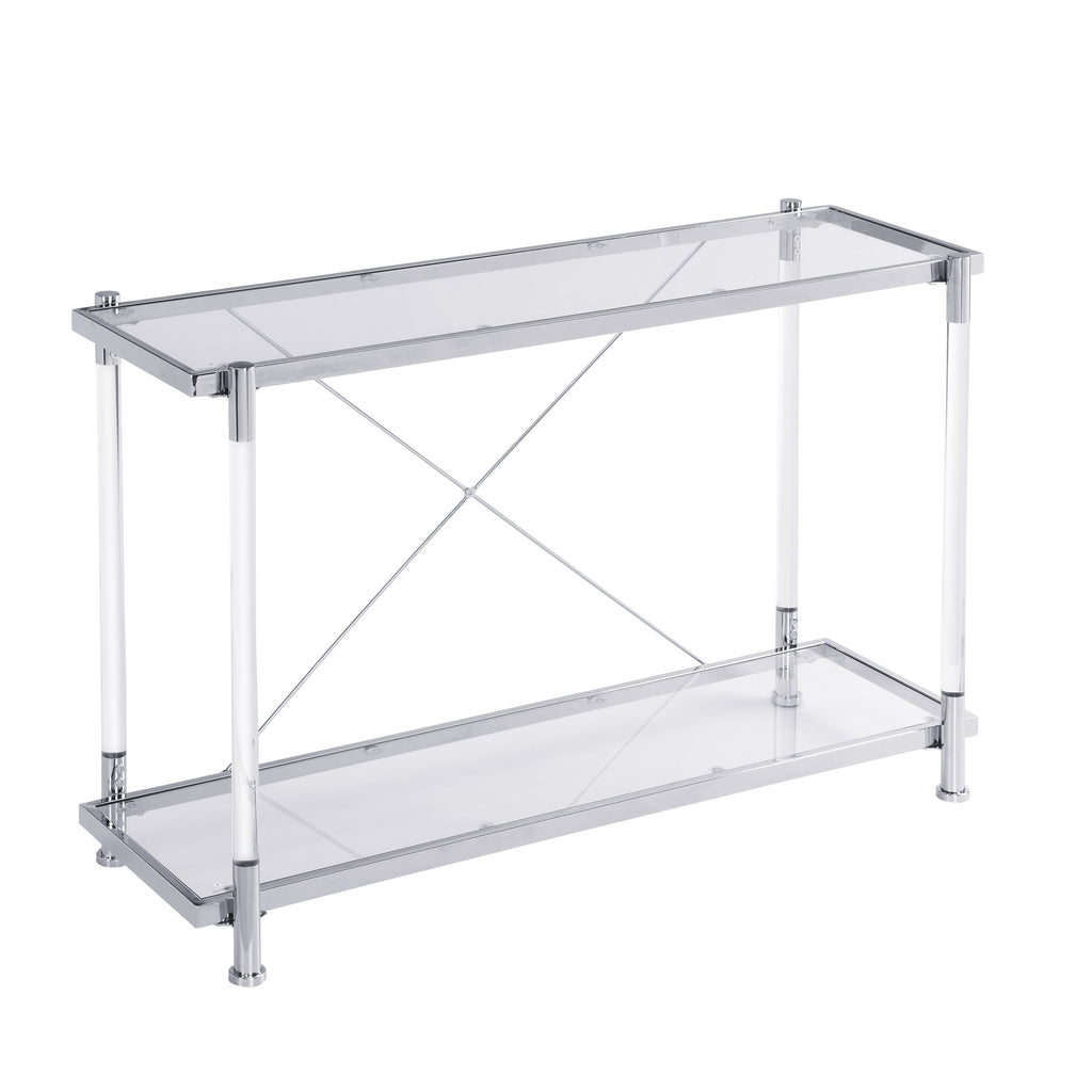43.31'' Chrome Glass Sofa Table, Acrylic Side Table, Console Table for Living Room& Bedroom