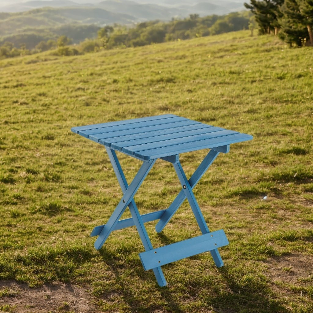 Folding Square Table Patio Outdoor solid wood Table for Backyard, Balcony, Portable Design Space-Saving Blue Color