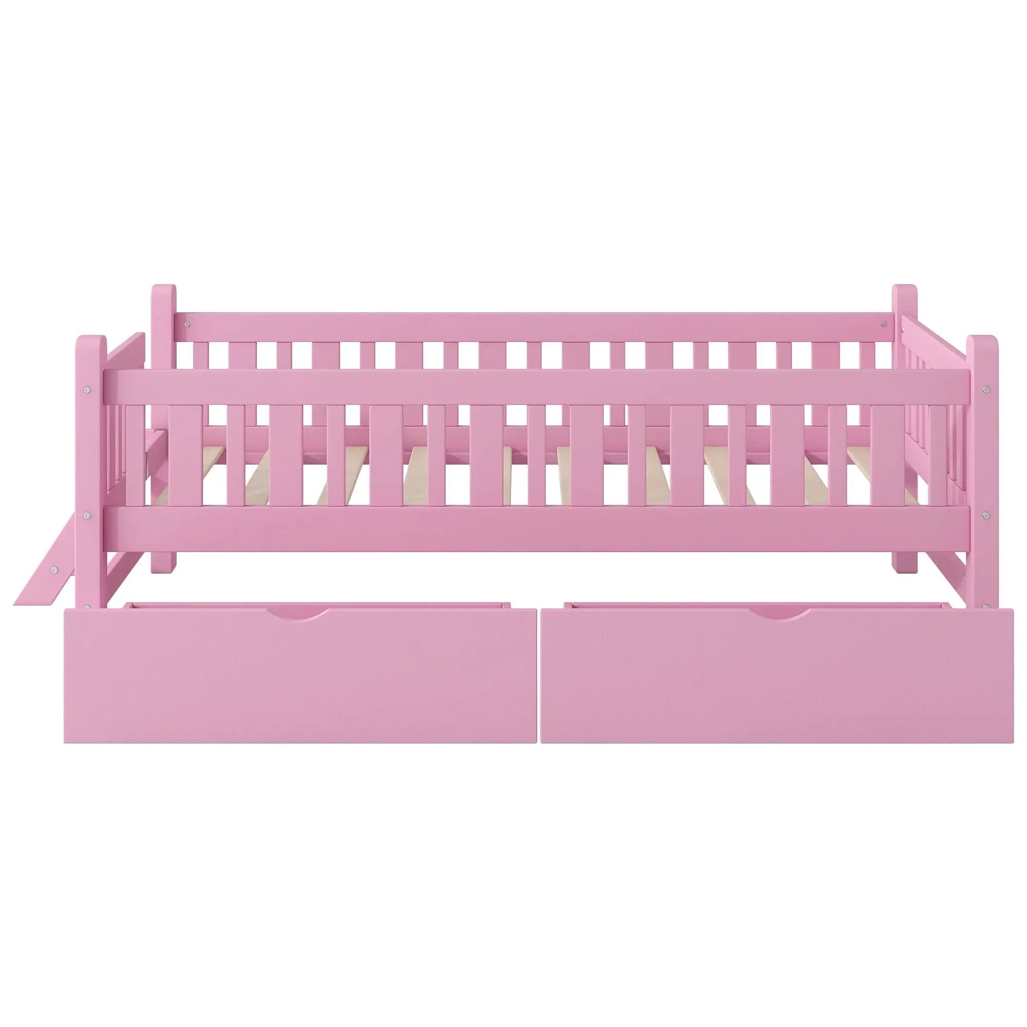 Platform Bed With Guardrail And 2 Drawers
