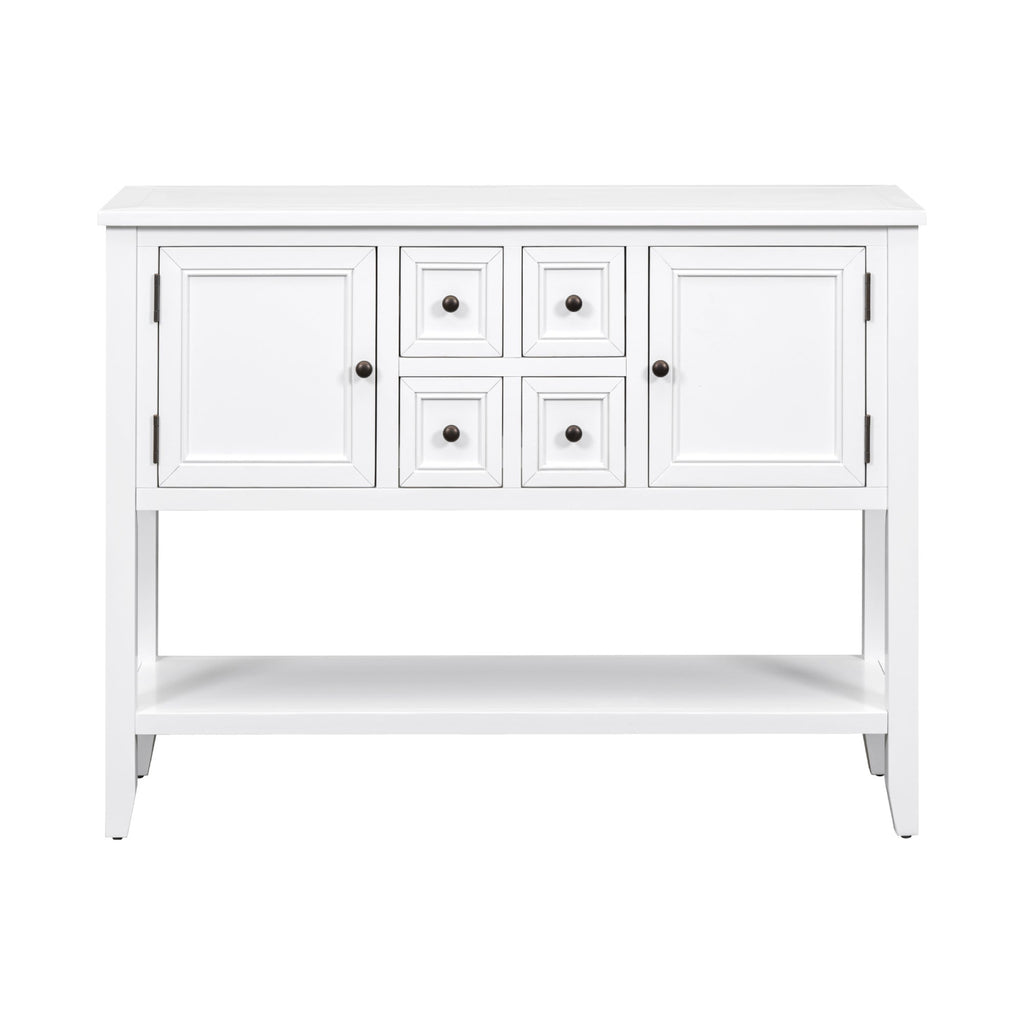 TREXM Cambridge Series  Ample Storage Vintage Console Table with Four Small Drawers and Bottom Shelf for Living Rooms, Entrances and Kitchens (White, OLD SKU: WF190263AAA)