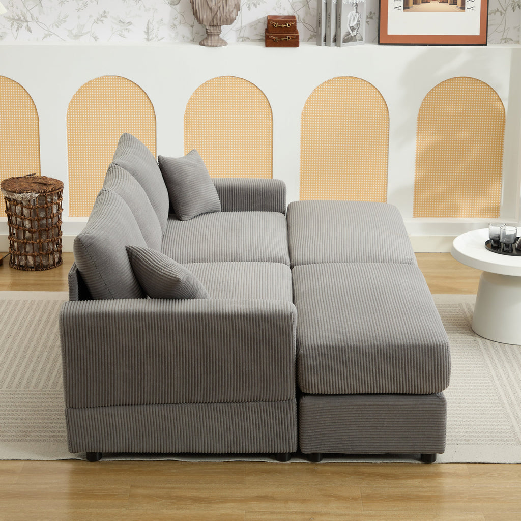 Modern Sectional Couch , 2 Pieces Corduroy Couch Cushion Covers , Soft Stretch Sofa Slipcovers with 2pcs Pillows