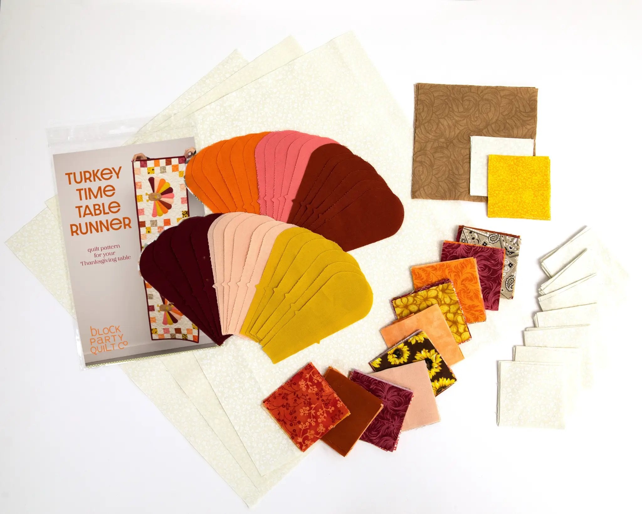 Quilt kit: Turkey Thanksgiving Table Runner, precut fabrics with backing, by Block Party Quilt Co