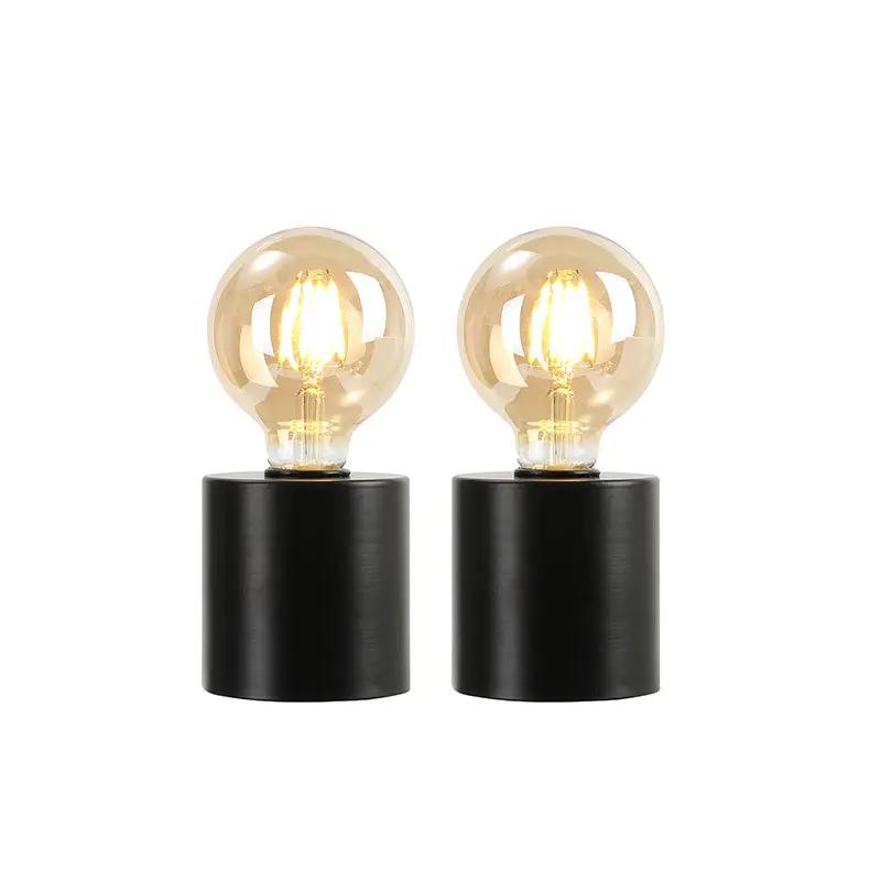 7in tall black battery-powered table lamps set of 2 with clear bulbs by JHY DESIGN