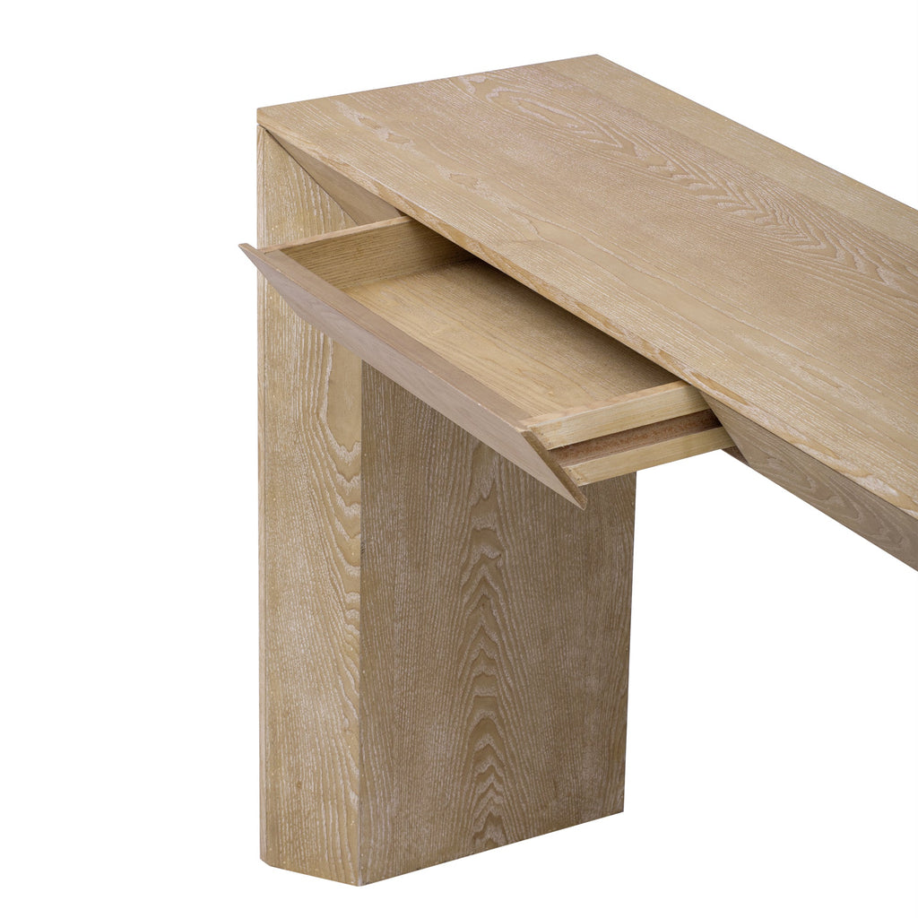 TREXM 60' Modern Farmhouse Console Table with 2 Concealed Drawers, Waterfall Design Entryway Table with Thickened Legs & Rustic Wood Grain for Living Room, Entryway & Hallway (Natural)