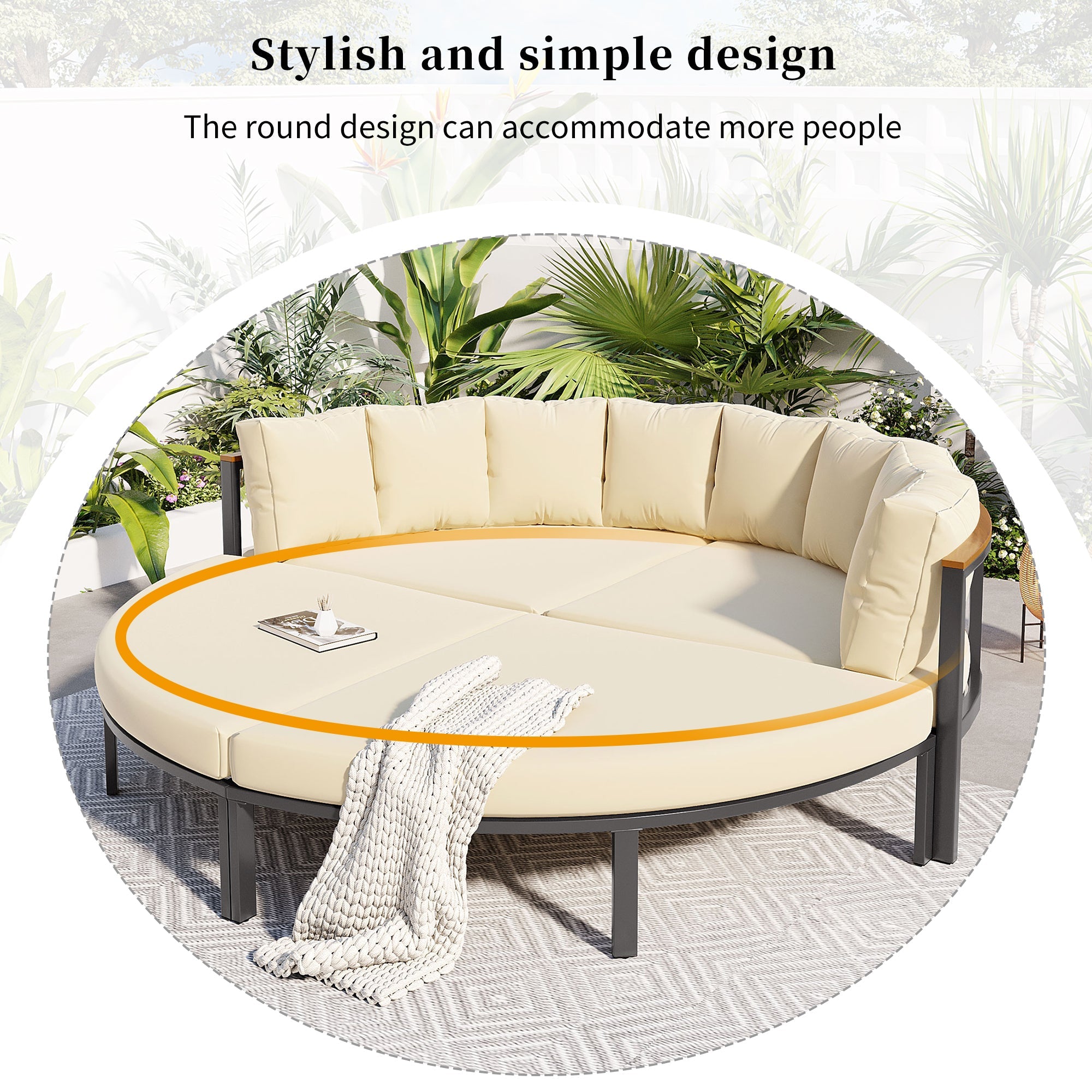 U-style Patio Furniture Set, 4 Piece Round Outdoor Conversation Set All Weather Metal Sectional Sofa with Cushions