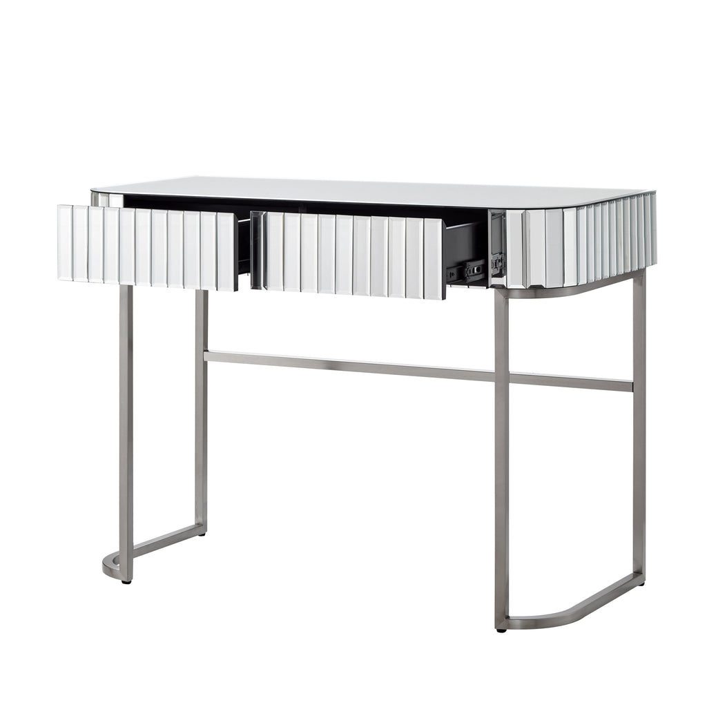 39' Mirrored Makeup Vanity Table with Stainless Steel Base, Mirrored Console Dressing Table with 2 Drawers,Versatile Desk for Bedroom and Office, Silver