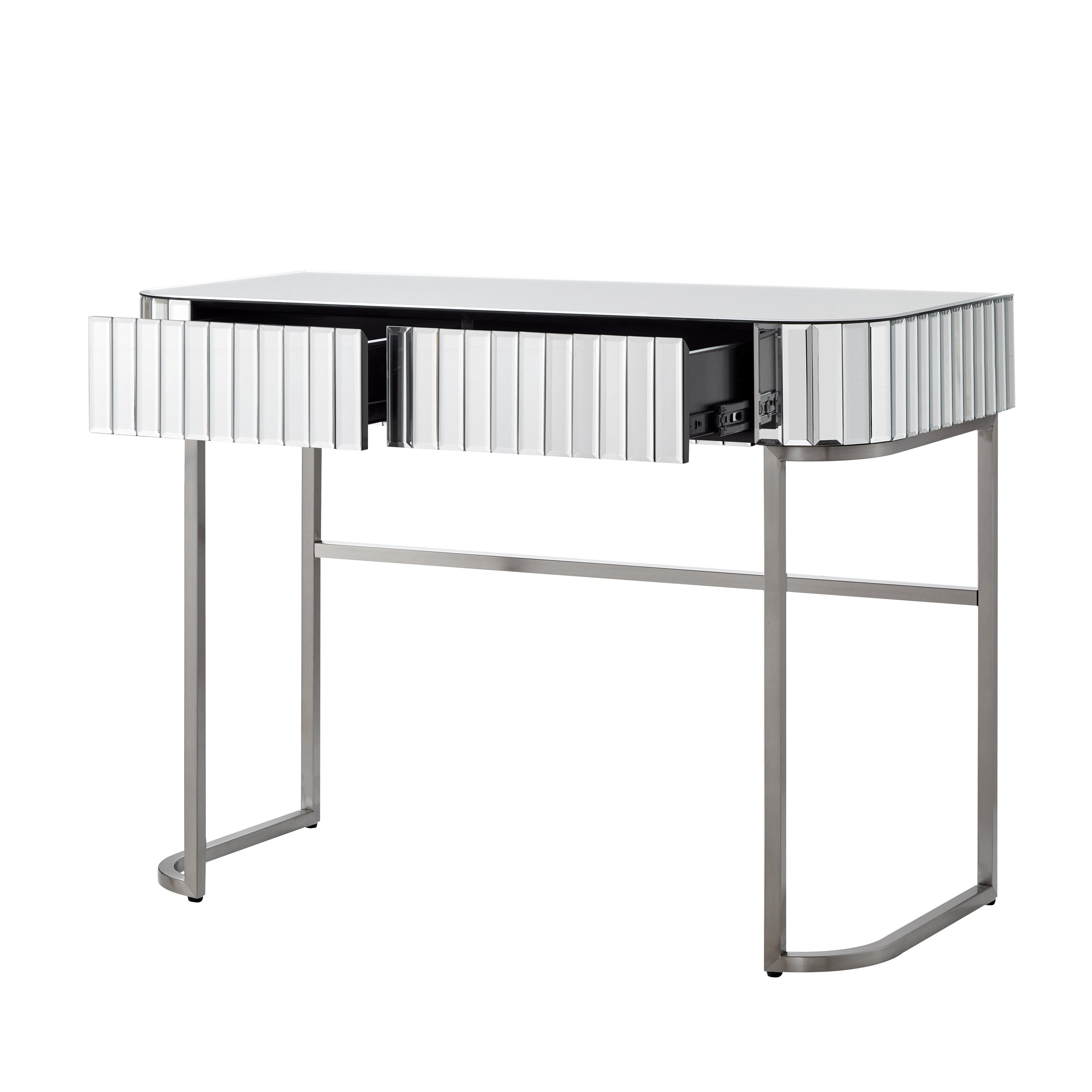 39' Mirrored Makeup Vanity Table with Stainless Steel Base, Mirrored Console Dressing Table with 2 Drawers,Versatile Desk for Bedroom and Office, Silver