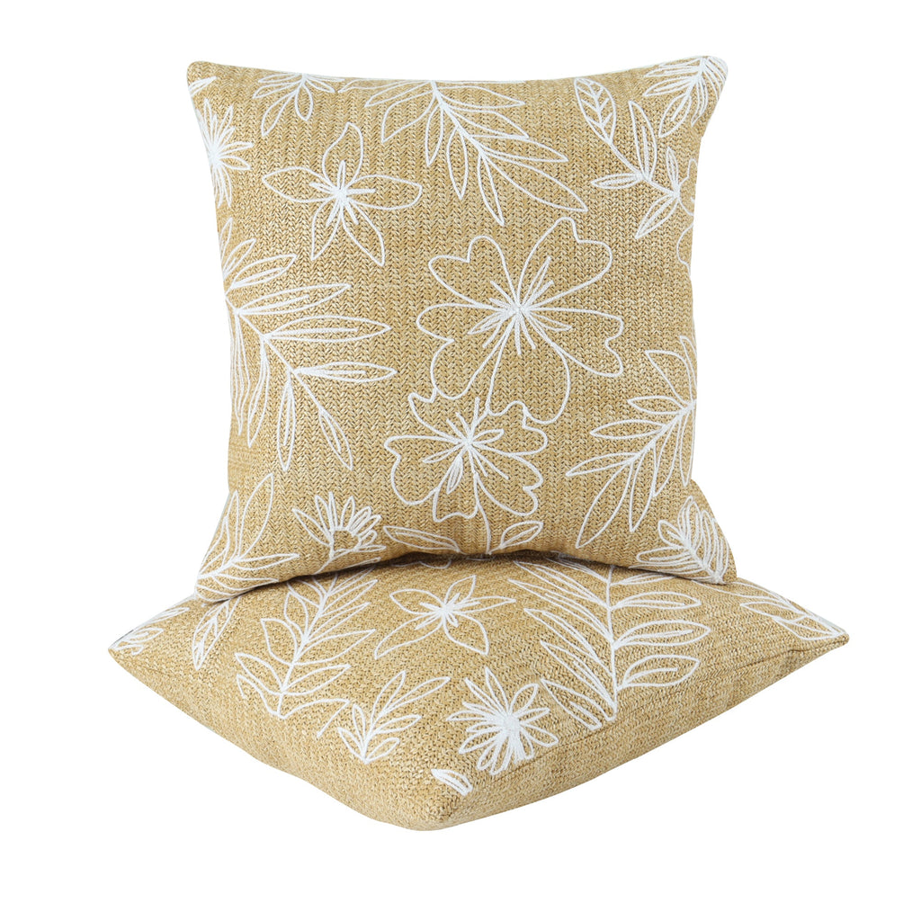Outdoor/Indoor Throw Pillows, Decorative Throw Pillows with Inserts, Simulated Straw Weaving 18'x18' Square Pillows for Bed, Couch, Sofa and Patio Furniture (Set of 2, Casual Flowers)