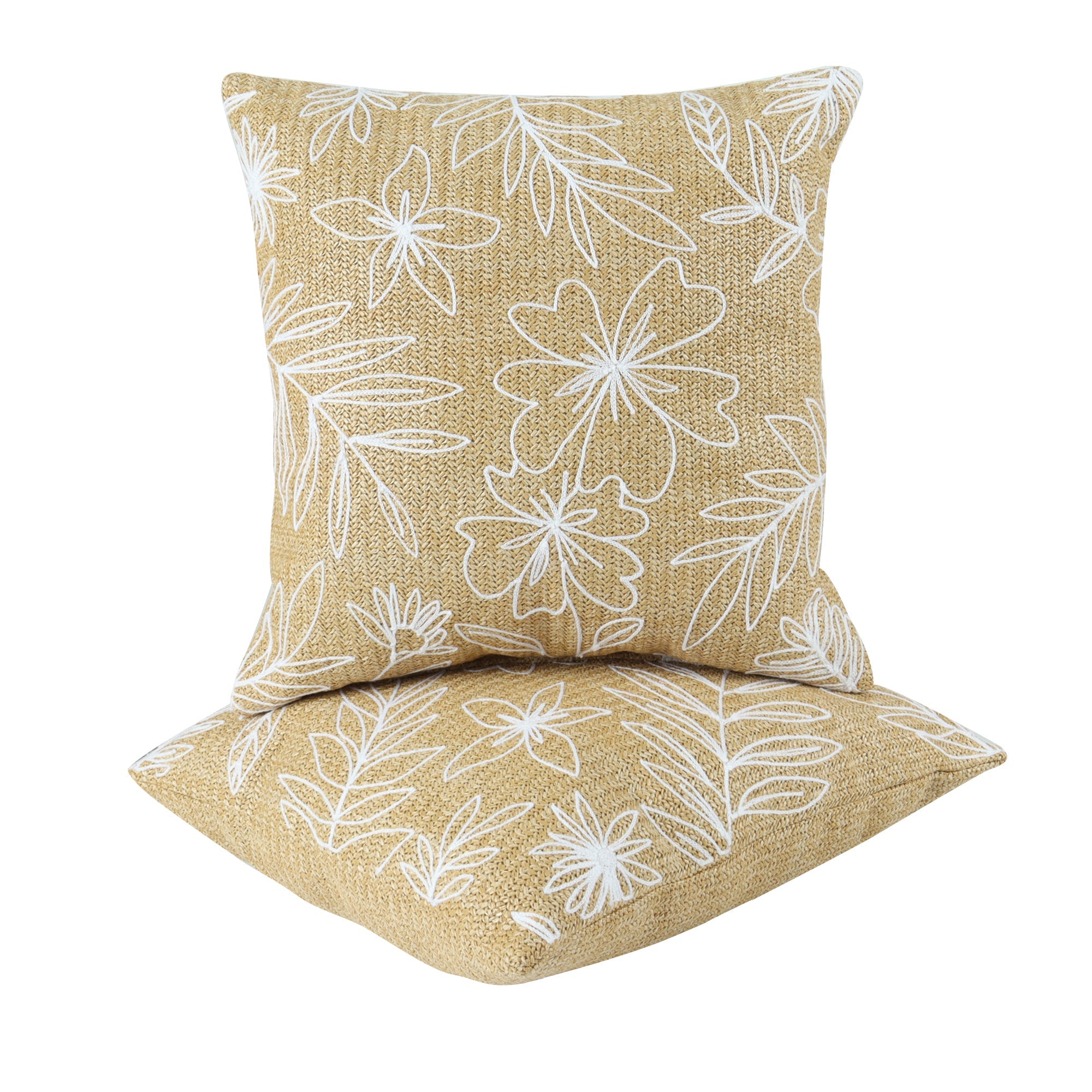 Outdoor/Indoor Throw Pillows, Decorative Throw Pillows with Inserts, Simulated Straw Weaving 18'x18' Square Pillows for Bed, Couch, Sofa and Patio Furniture (Set of 2, Casual Flowers)