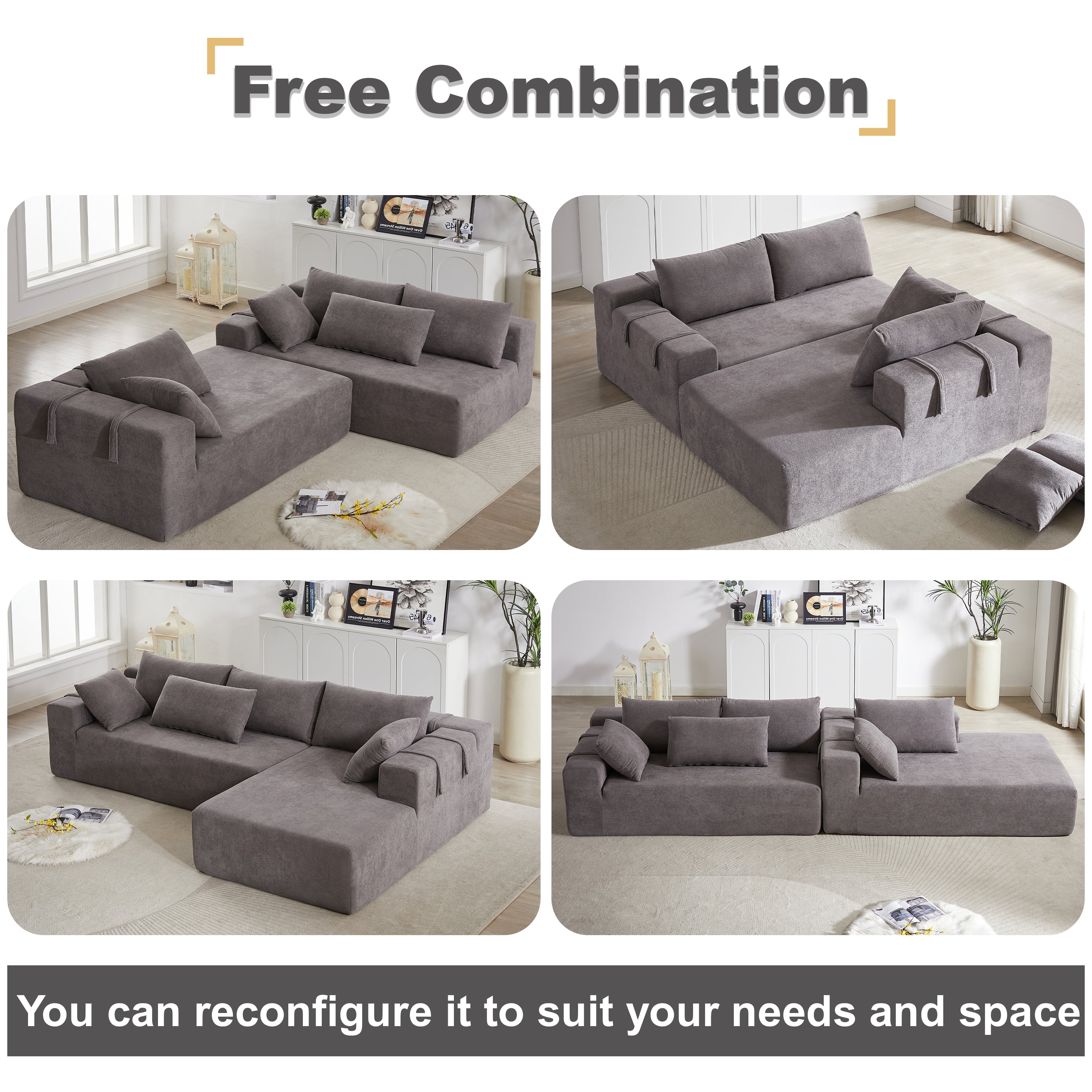 Modern Chenille Upholstered Sectional Sofa Couch Set,Modular 108' L Shaped Sectional Living Room Sofa Set With 6 Pillows,Free Combination Sofa Couch for Living Room,Bedroom(Left Chaise)