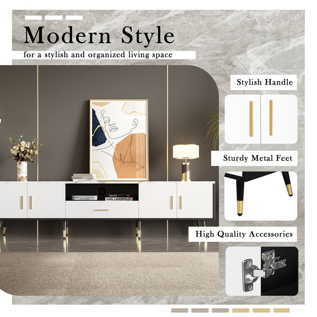71'' Modern TV Stand with 2 Cabinets&  Open Compartments, Entertainment Center for TVs up to 80'', Television Console for Living Room, Bedroom, Home Theatre