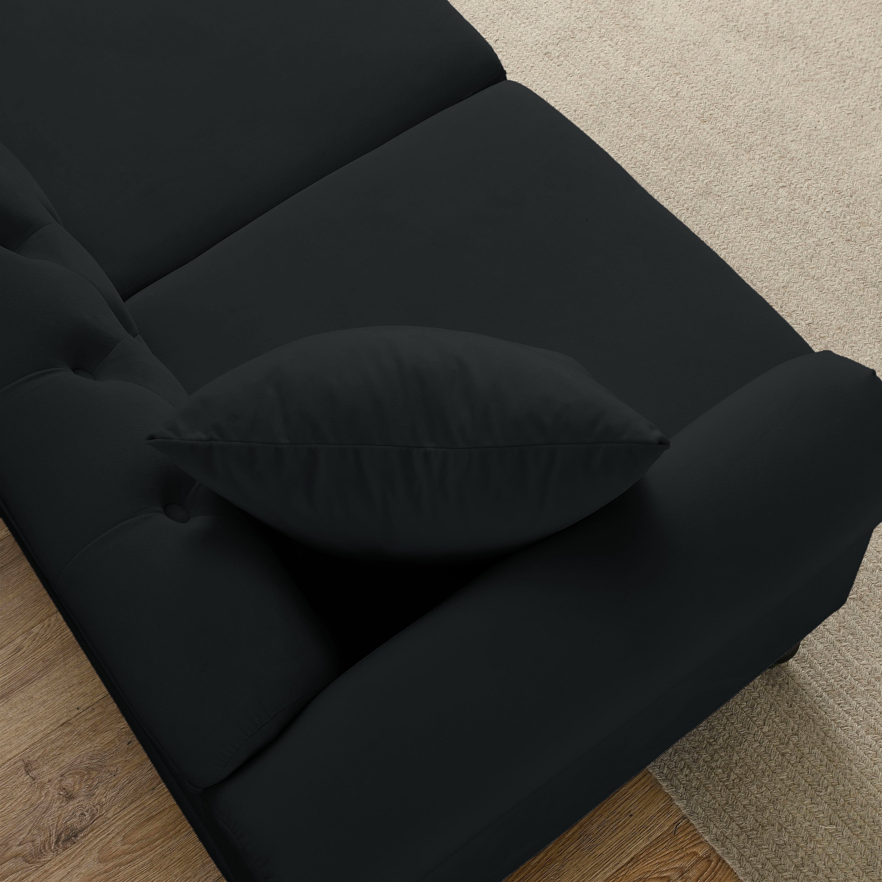 [Video] 79' Chesterfield Sofa Black Velvet for Living Room, 3 Seater Sofa Tufted Couch with Rolled Arms and Nailhead for Living Room, Bedroom, Office, Apartment, 3S+3S