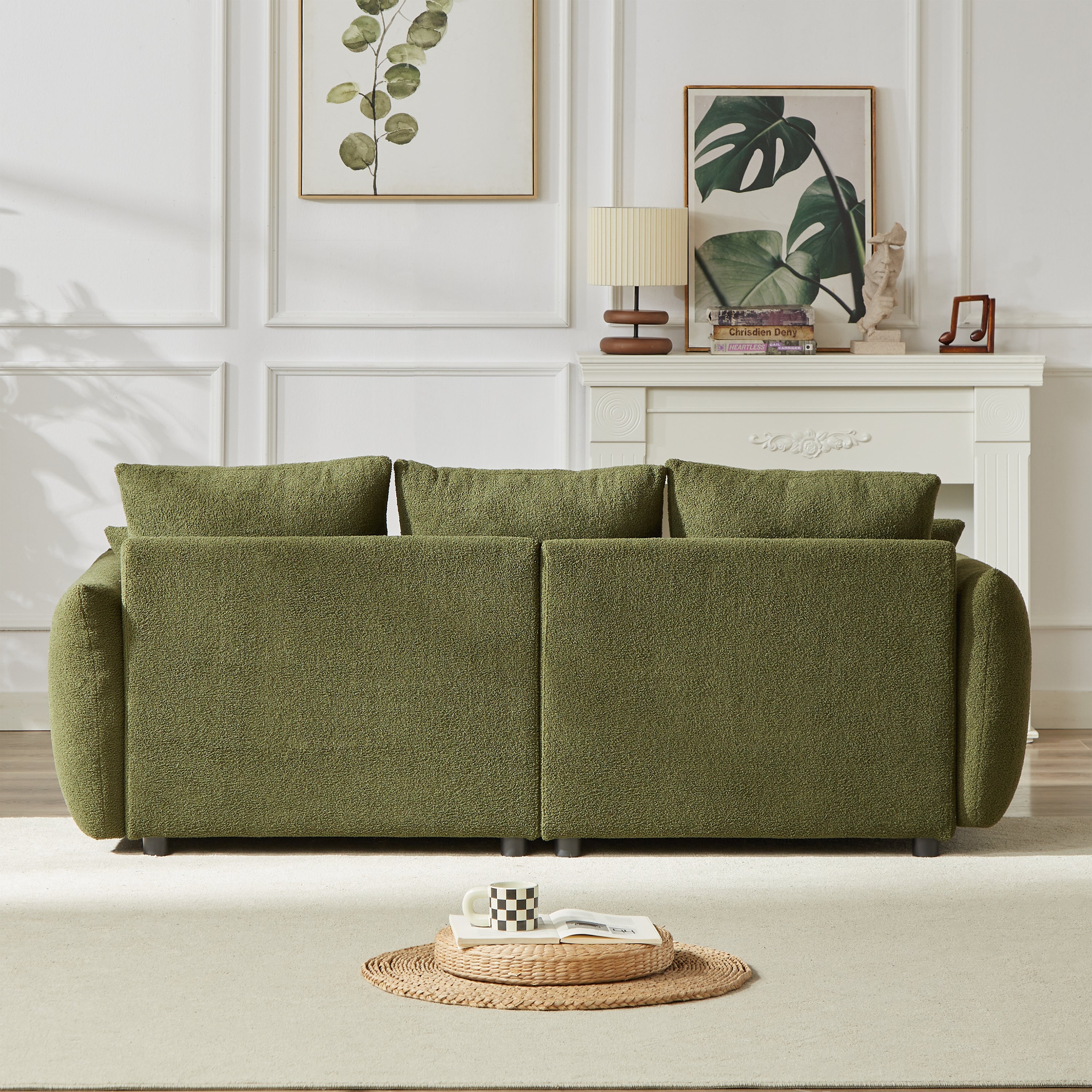 3 Seater + 3 Seater Combo Sofa Modern Living Room Sofa, Teddy Sofa, Wooden Frame, 6 Cushions, Apartment Sofa Furniture