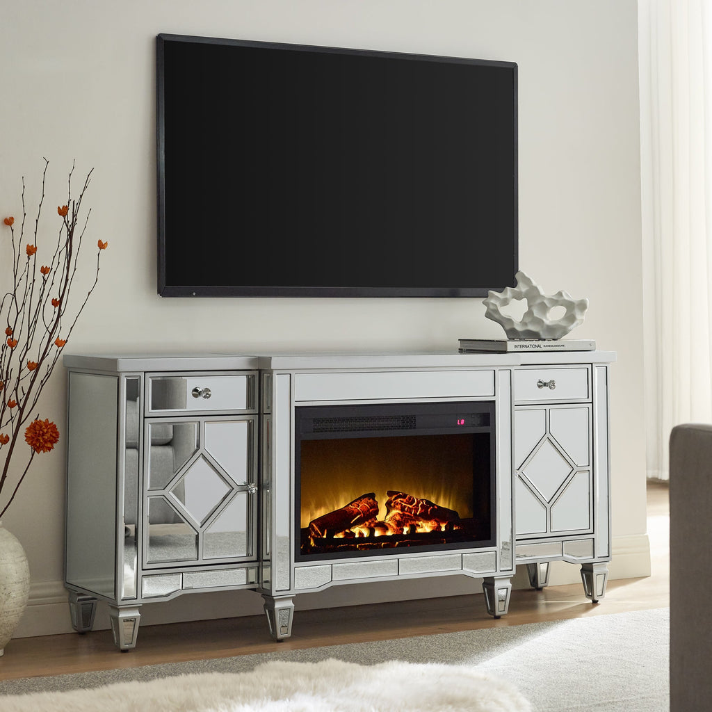 W 57' X D 15 ' X H 25.6' Flash silver combination TV fireplace cabinet