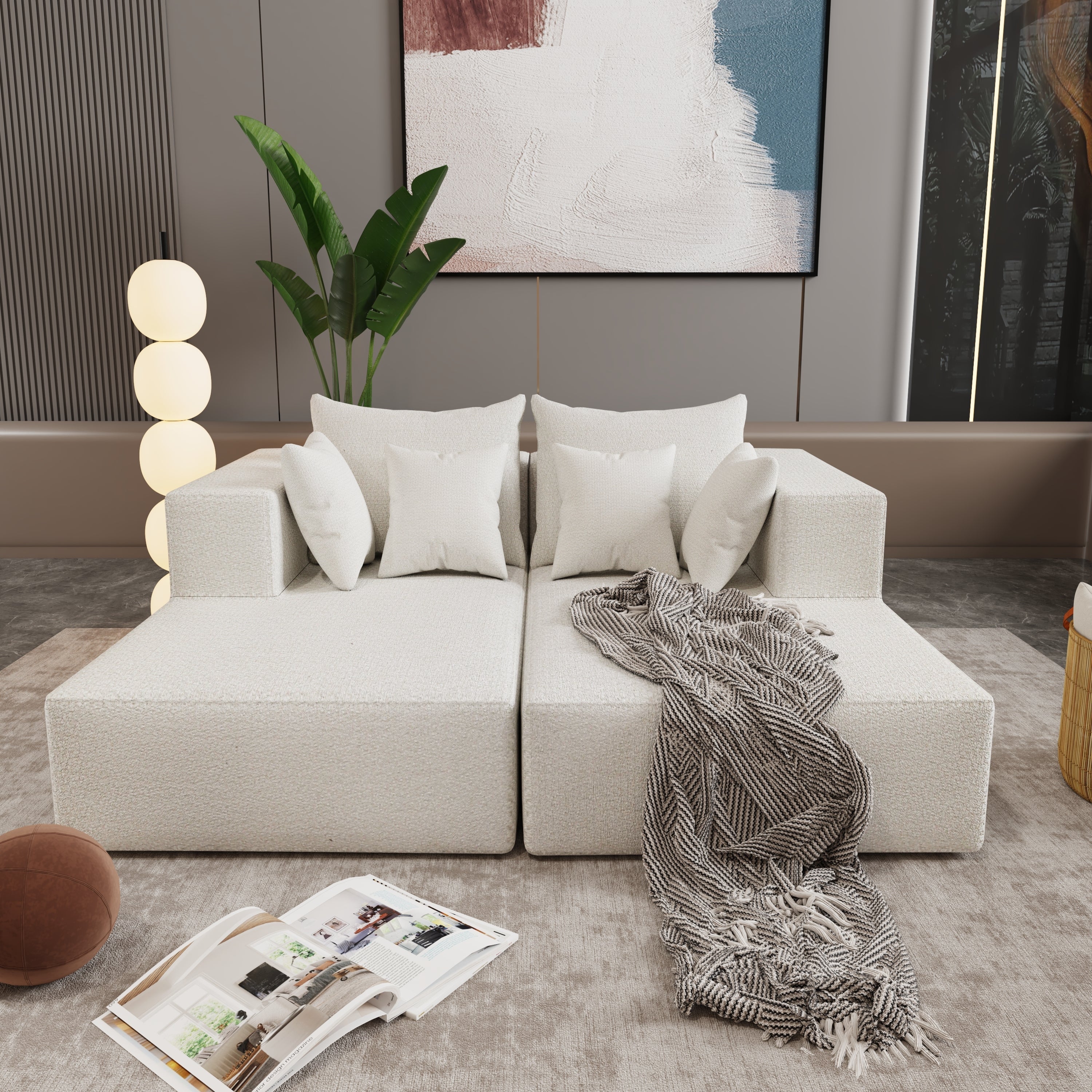 Four seater combination sofa, sofa bed, made of high-density sponge and soft linen fabric, with multiple combination methods (beige)