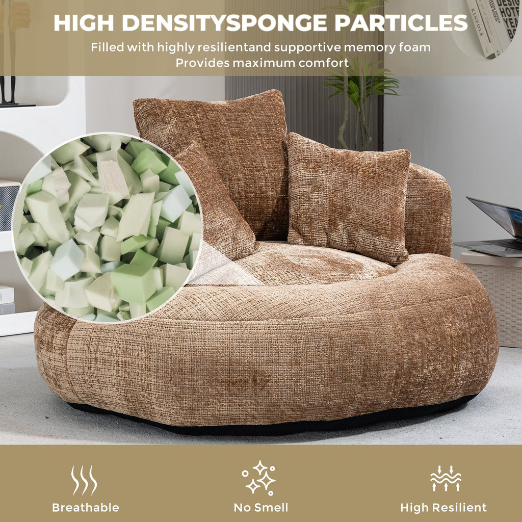 Lazy Sofa Durable Comfort Lounger High Back Bean Bag Chair with Three Pillows, Coffee Chenille, 42.52 inches