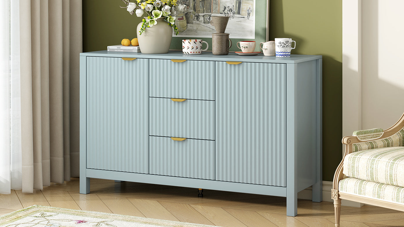 U_STYLE Sideboard with Wave Design - 3 Adjustable Shelves, 3 Drawers & Soft-Close Doors, Storage Console Table with Metal Handles, Suitable for Study, Hallway and Living Room, 3 Colors
