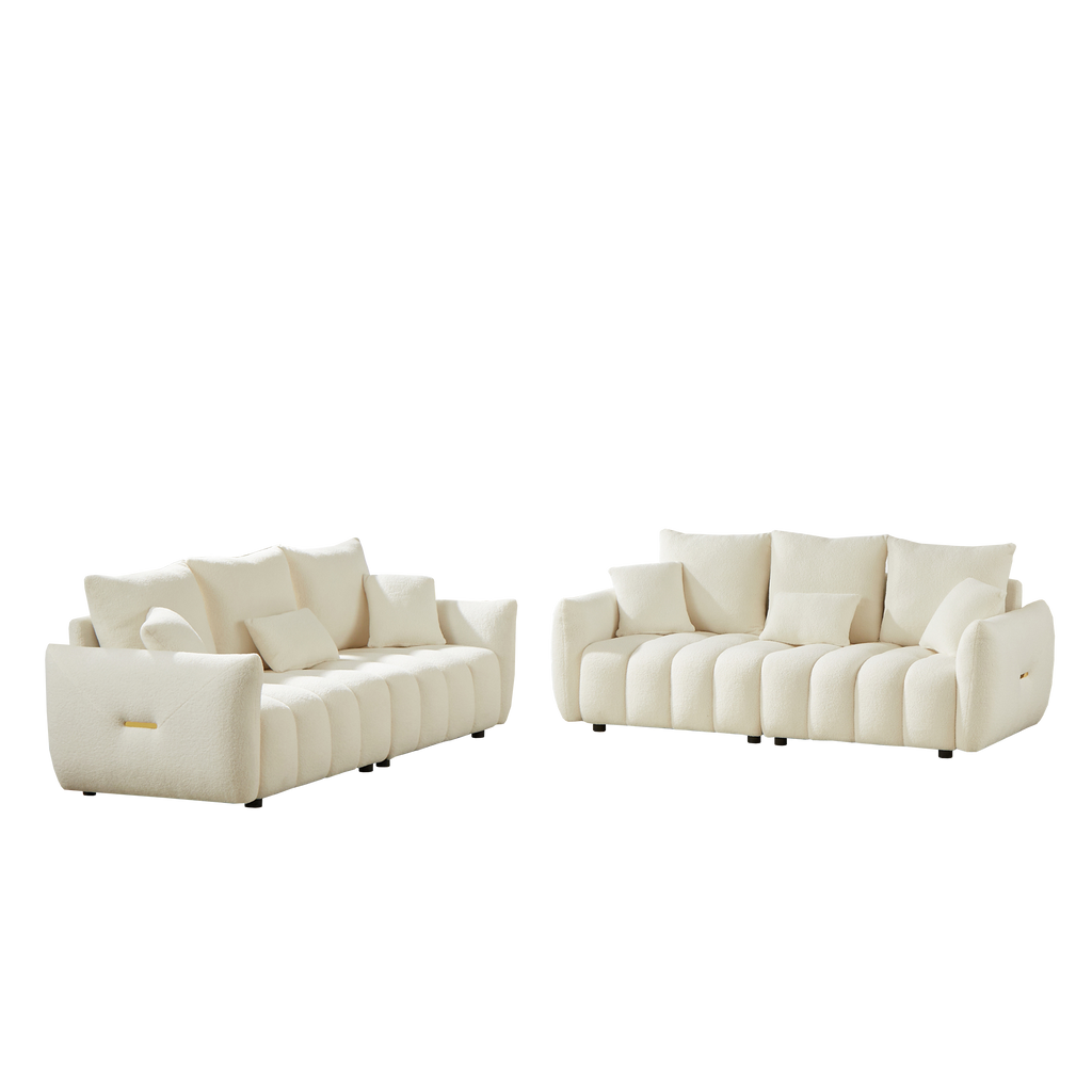 3 Seater + 3 Seater Combo Sofa Modern Living Room Sofa, Teddy Sofa, Wooden Frame, 6 Cushions, Apartment Sofa Furniture