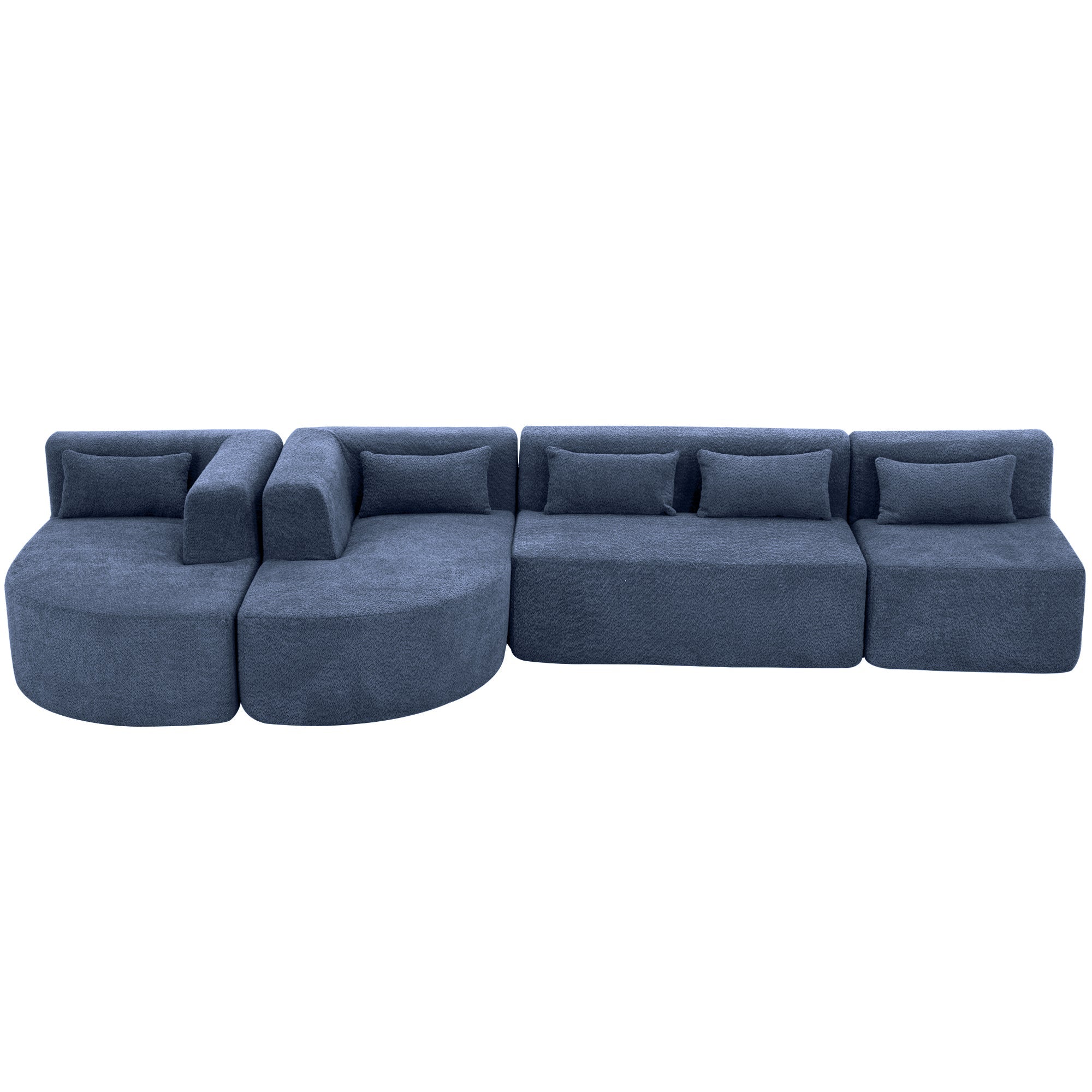 144' Upholstered Sofa Free-combined Sofa Couch with Two Chaise Lounge and Five Back Pillows for Living Room, Blue