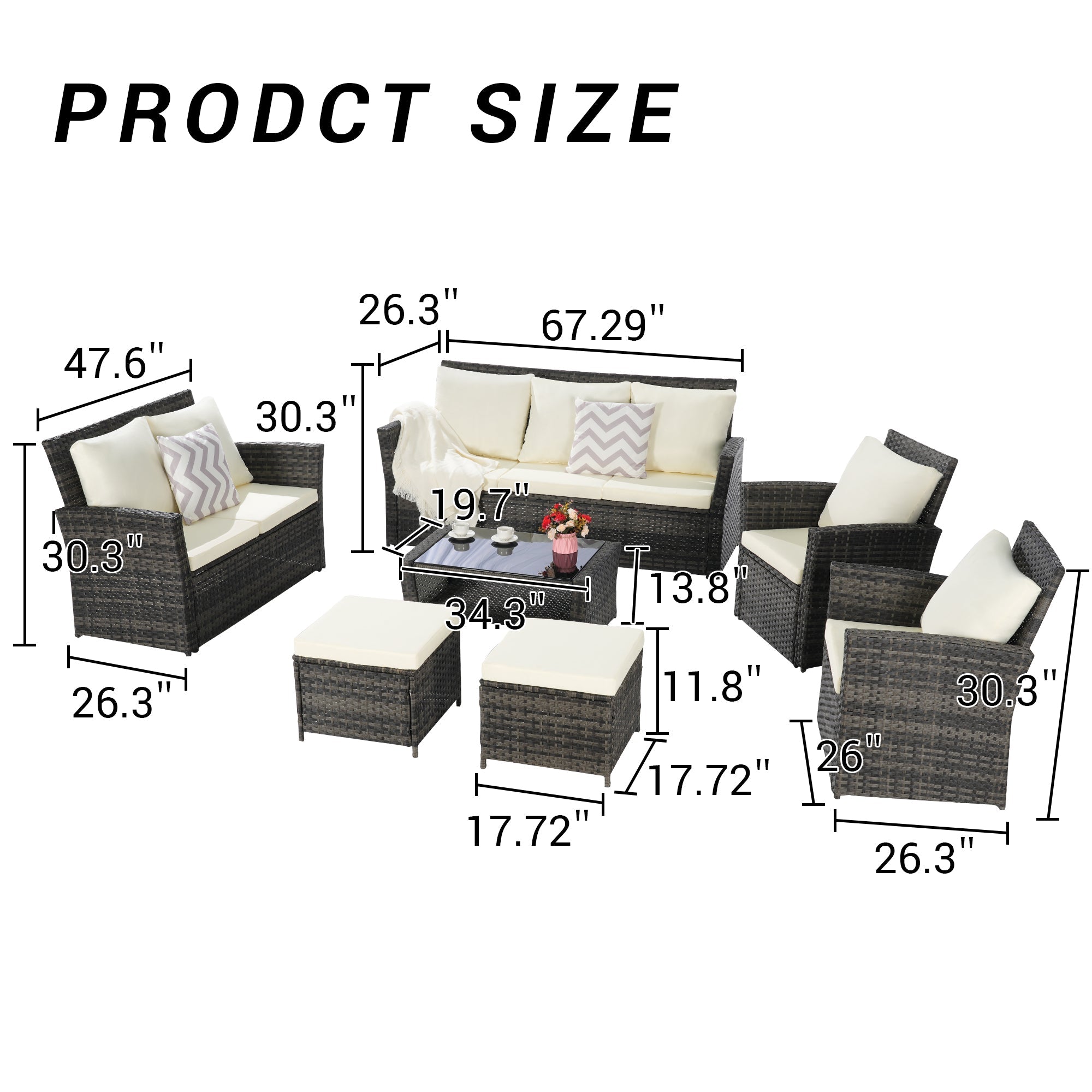 7 PCS PE/RATTAN OUTDOOR FURNITURE SET PATIO FURNITURE SET 9 SEATER