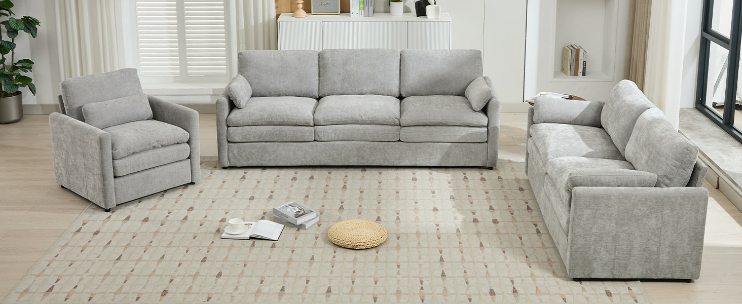 Cozy Upholstered Sofa Set Oversized Comfy Cloud Sofa Double Cushion Sofa Group Plush Cushion Sofa Couch for Living Room, Light Grey