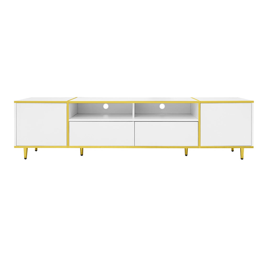 U-Can 70.9'' Modern TV Stand for TVs up to 80 Inches, Entertainment Center with 2 Shelves and  LED Lights, TV Storage Cabinet with 2 Drawers, 2 Cabinets and Metal Legs for Living room