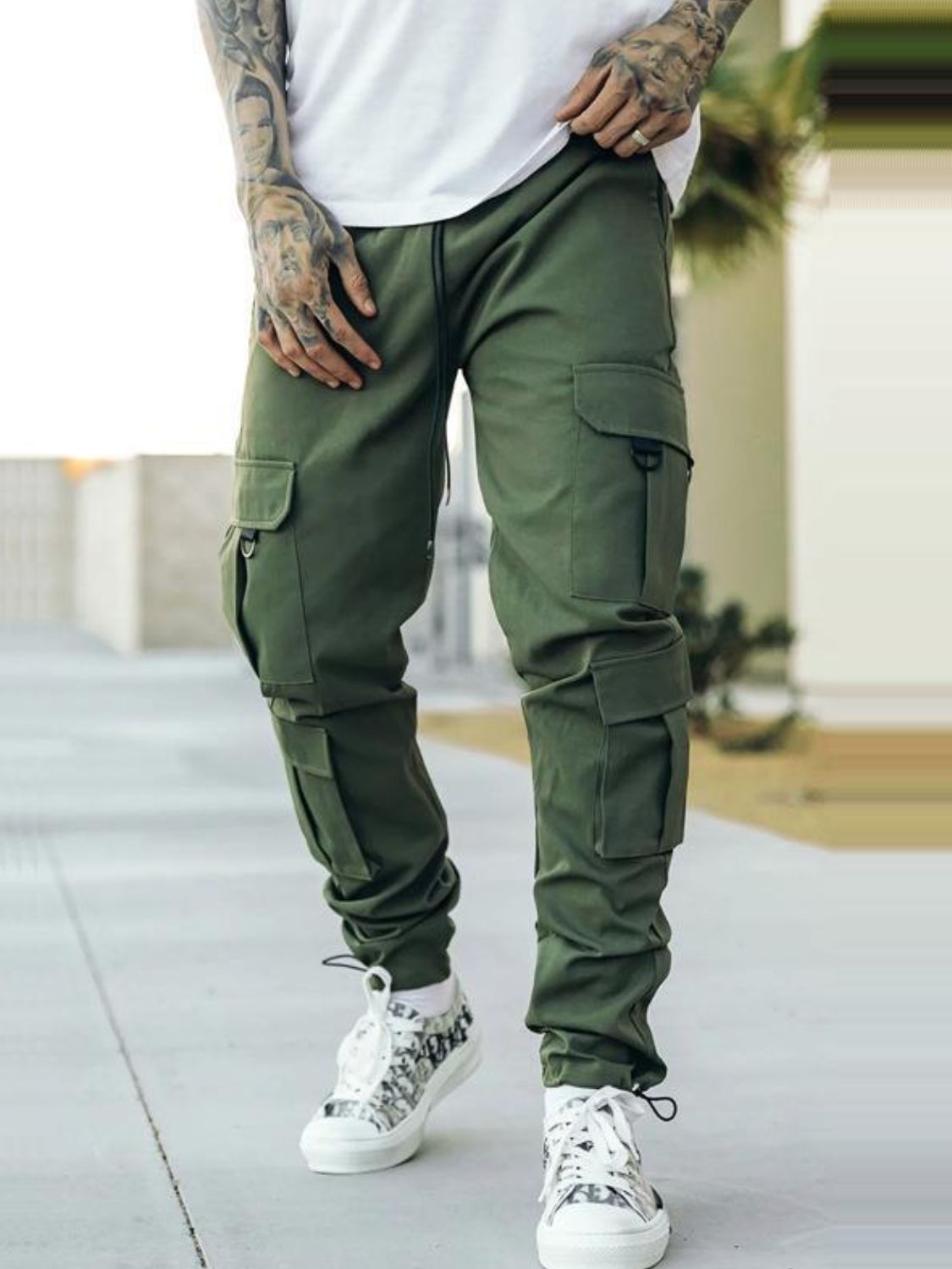 Drawstring Pants with Cargo Pockets
