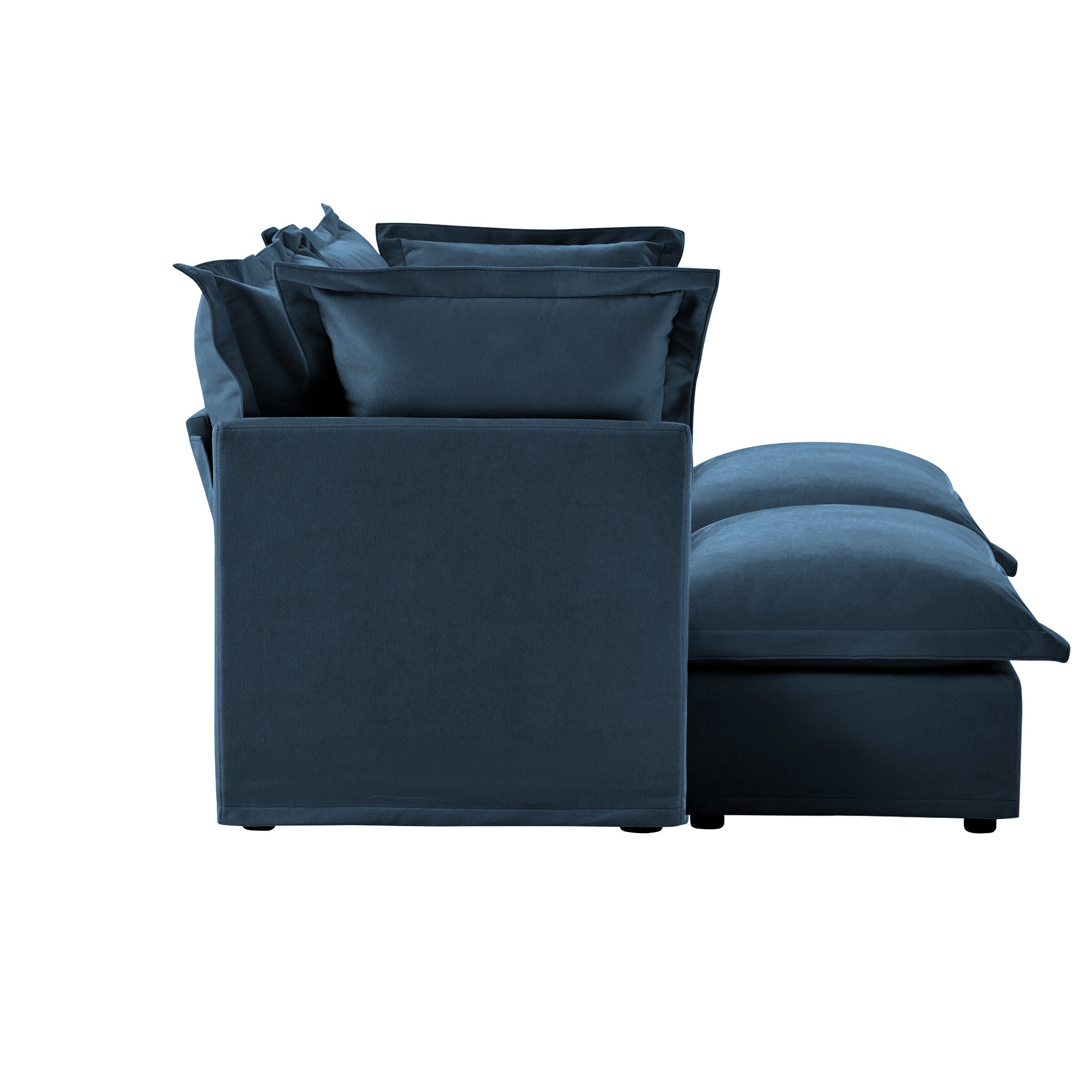 Slipcovered Sofa 2 Seater Sofa    With 2 Ottomans, 2 Seater Sleeper Sofa Bed Home Theater Oversized Sofa For Living Room, Chenille, Blue