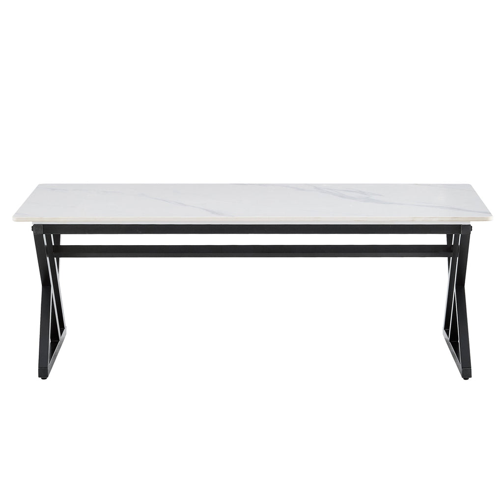 A coffee table made of rock slab material, with a smooth and natural surface that complements the modern design of the black metal legs, making it suitable for living rooms of all sizes.47*23.6