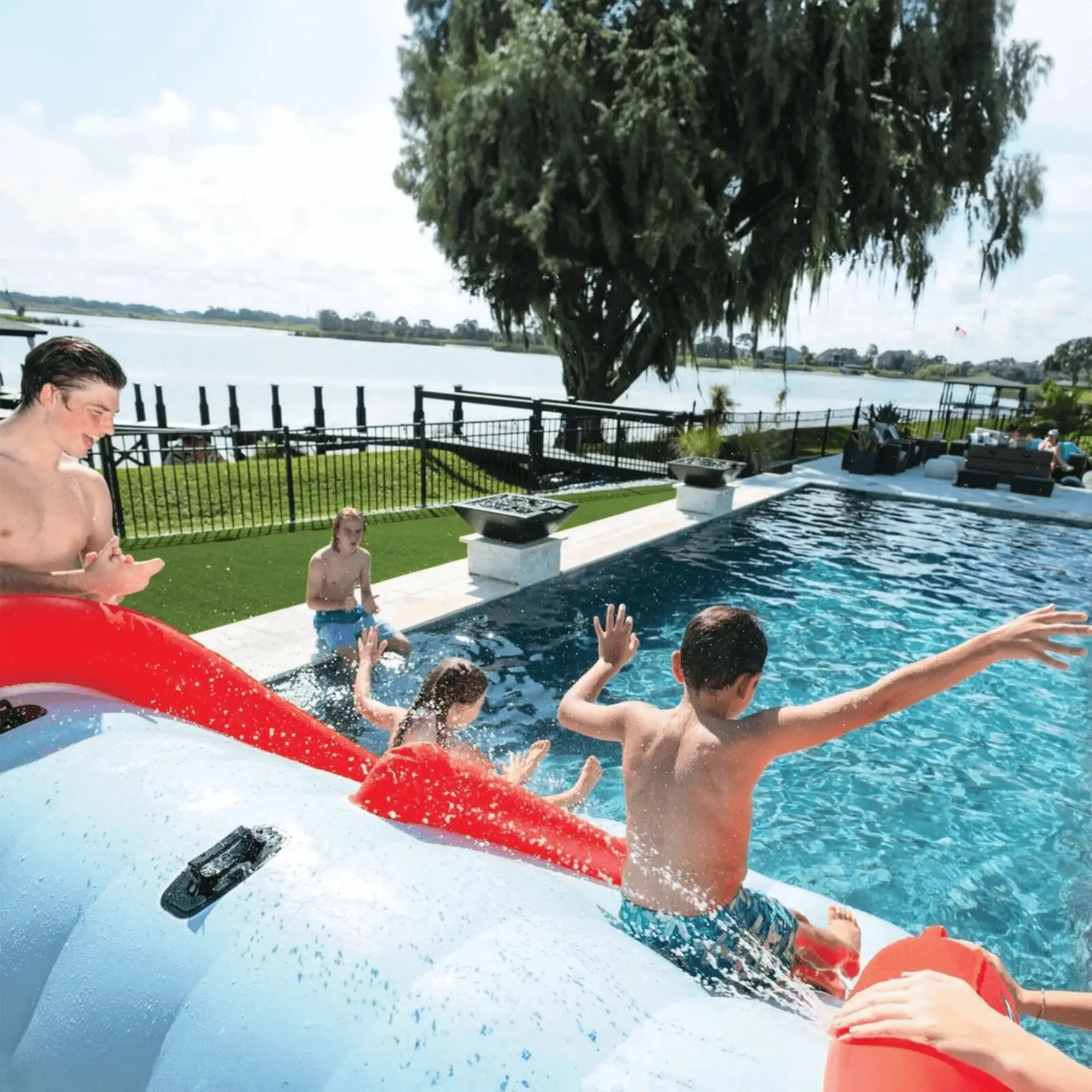 WOW Watersports Big Kahuna 2-Lane Pool or Ground Slide, red inflatable backyard water slide
