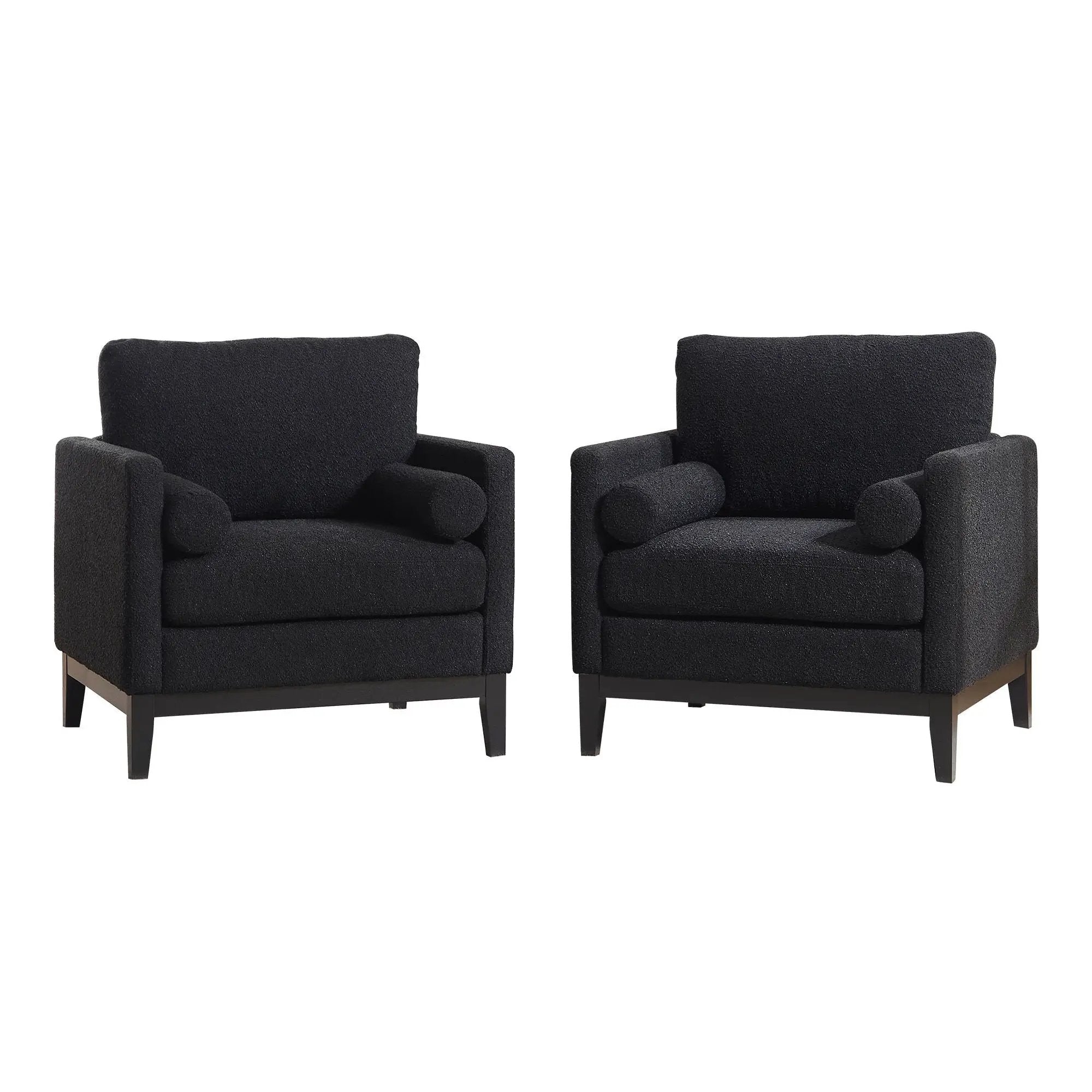 Wide Modern Farmhouse Performance Accent Chair With Legs, Wood Base