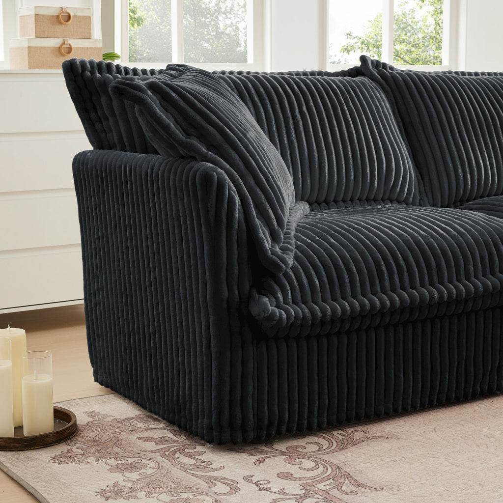 Slipcovered Sofa 2 Seater Sofa    With 2 Ottomans, 2 Seater Sleeper Sofa Bed Home Theater Oversized Sofa For Living Room, Corduroy, Gray