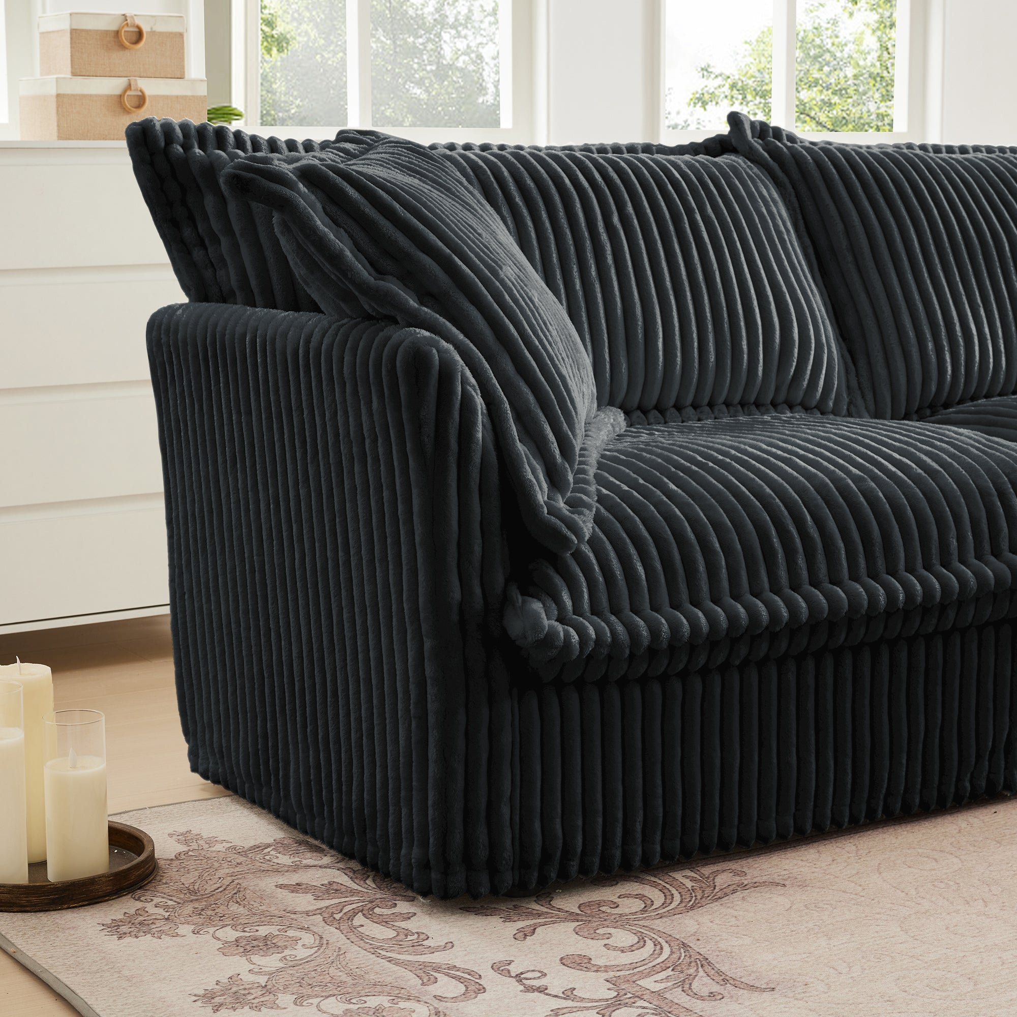 Slipcovered Sofa 2 Seater Sofa    With 2 Ottomans, 2 Seater Sleeper Sofa Bed Home Theater Oversized Sofa For Living Room, Corduroy, Gray