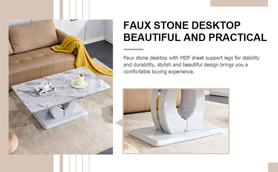 Modern luxury imitation marble light gray tea table,coffee table, paired with silver stainless steel decorative strips.  Computer desk. Game table. CT-1280