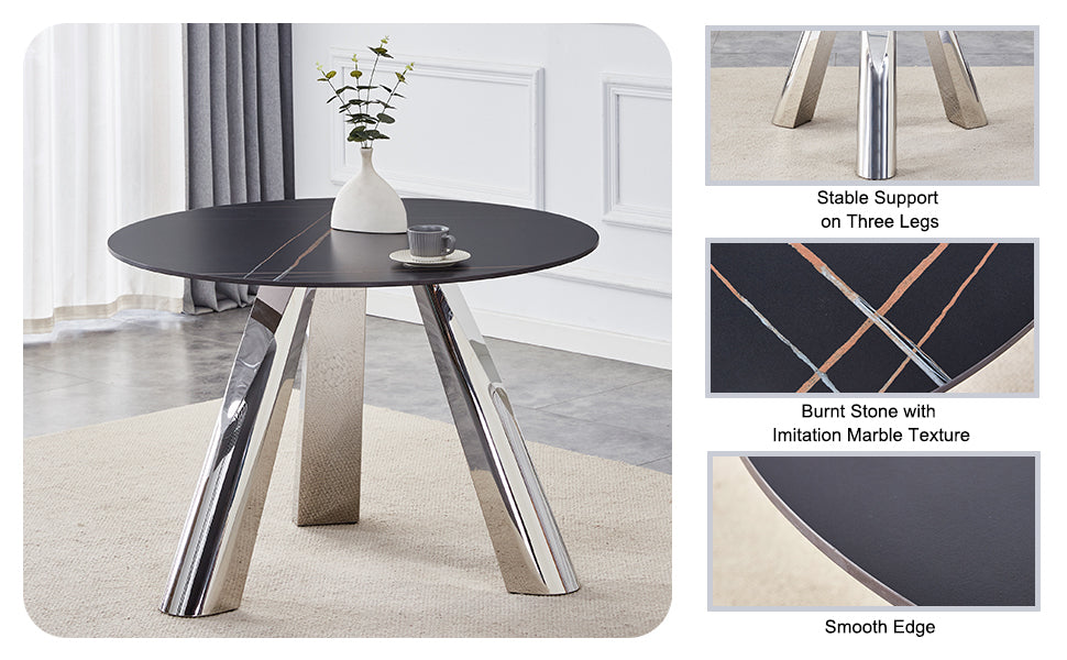 42' Luxury Sintered Stone Table: 0.45' Durable Top + 6' Steel Legs,350lb Capacity, Stain/Heat-Resistant Black Veined Surface - Modern Minimalist DesignW1512S00111